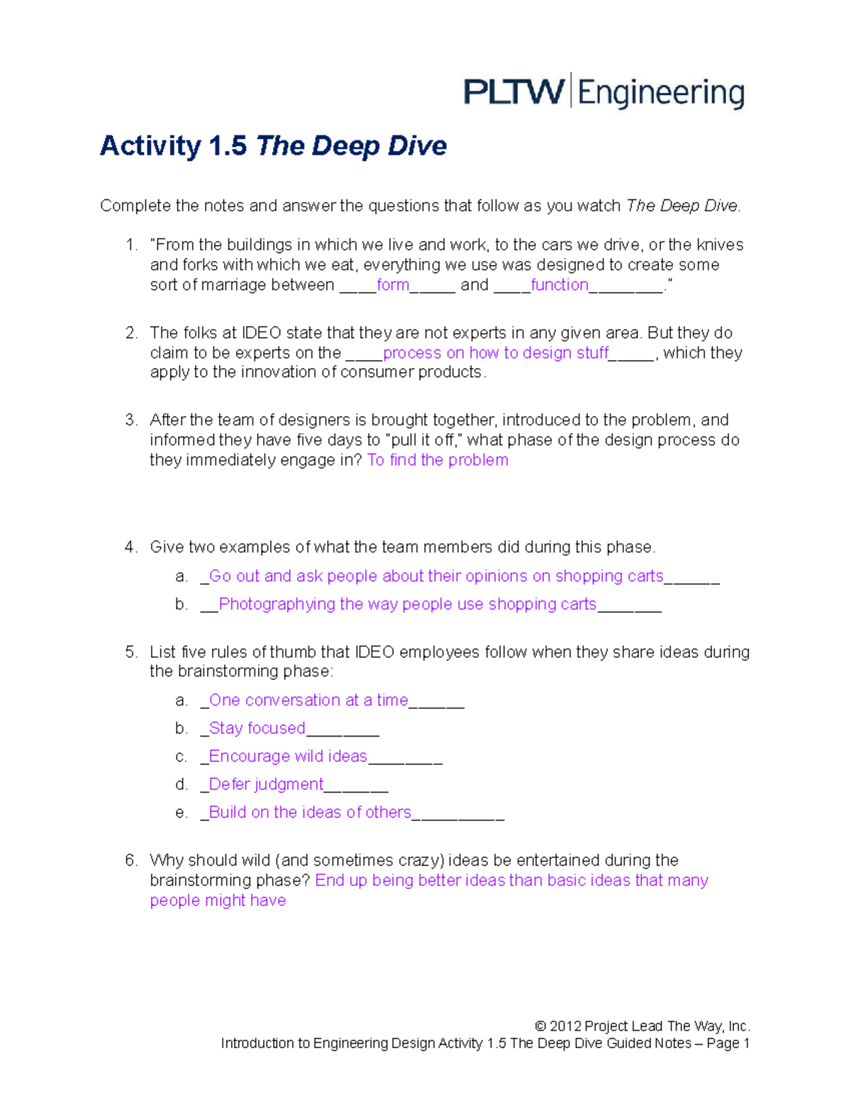 Copy of 1 5 A Deep Dive - A Deep Dive video questions - Activity 1 The