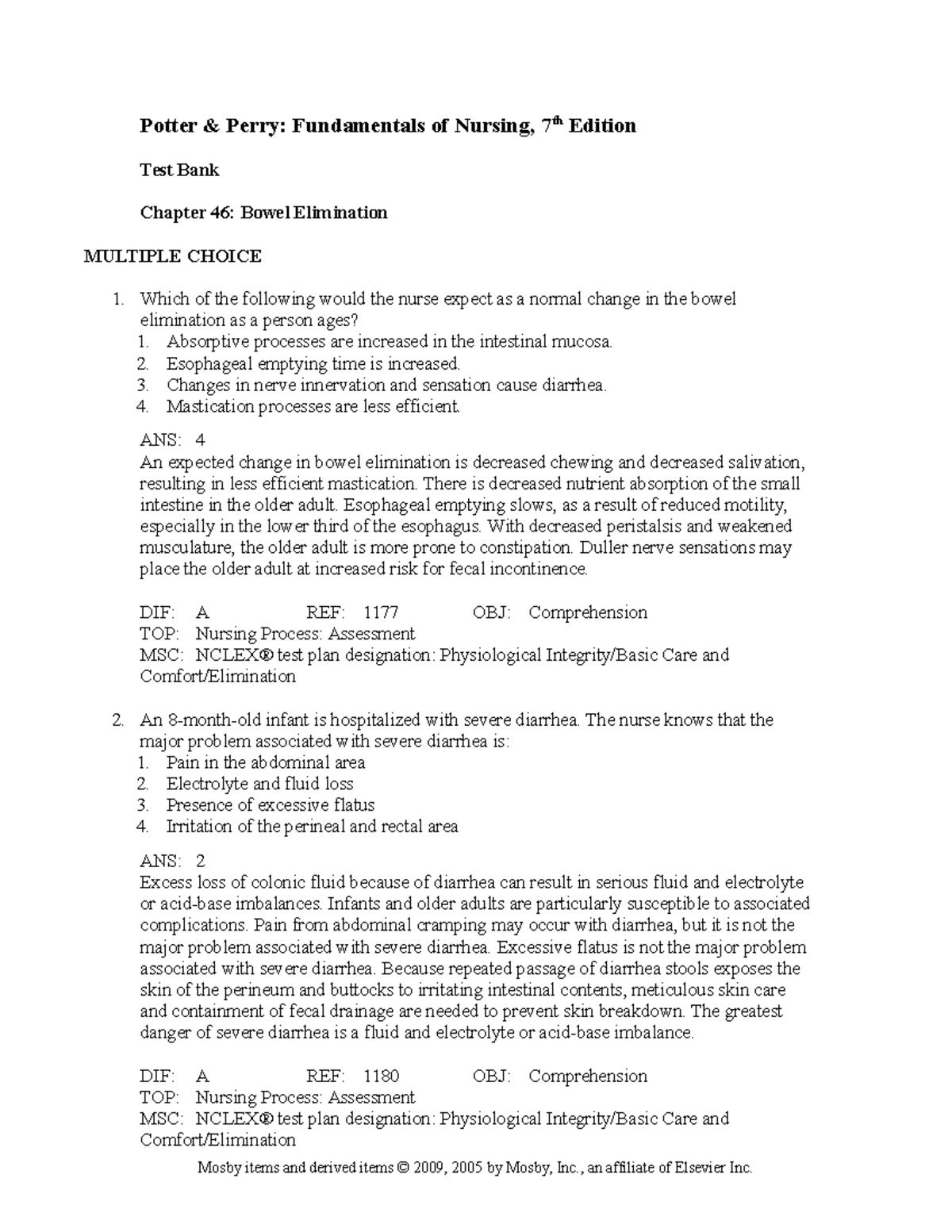 Bowel Elimination Potter & Perry Fundamentals of Nursing, 7th