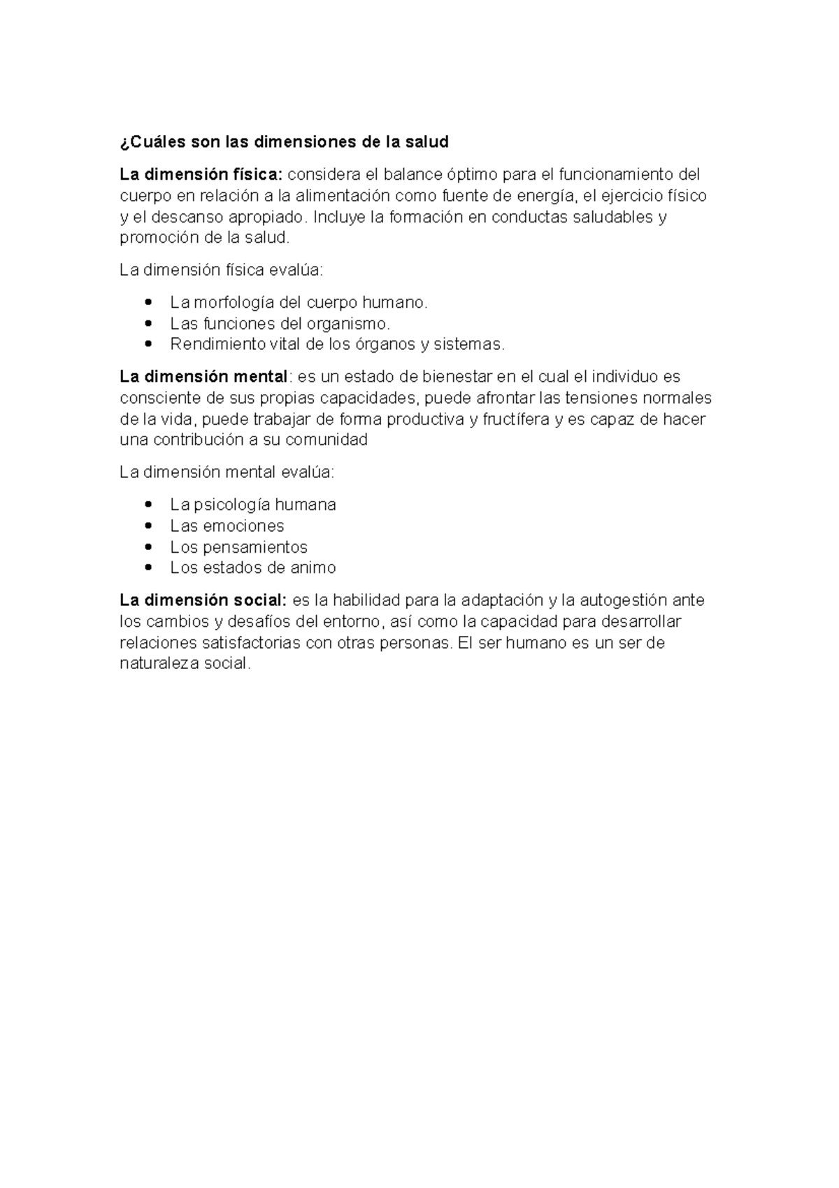 Dimensiones de la salud - ¿Cuáles son las dimensiones de la salud La ...