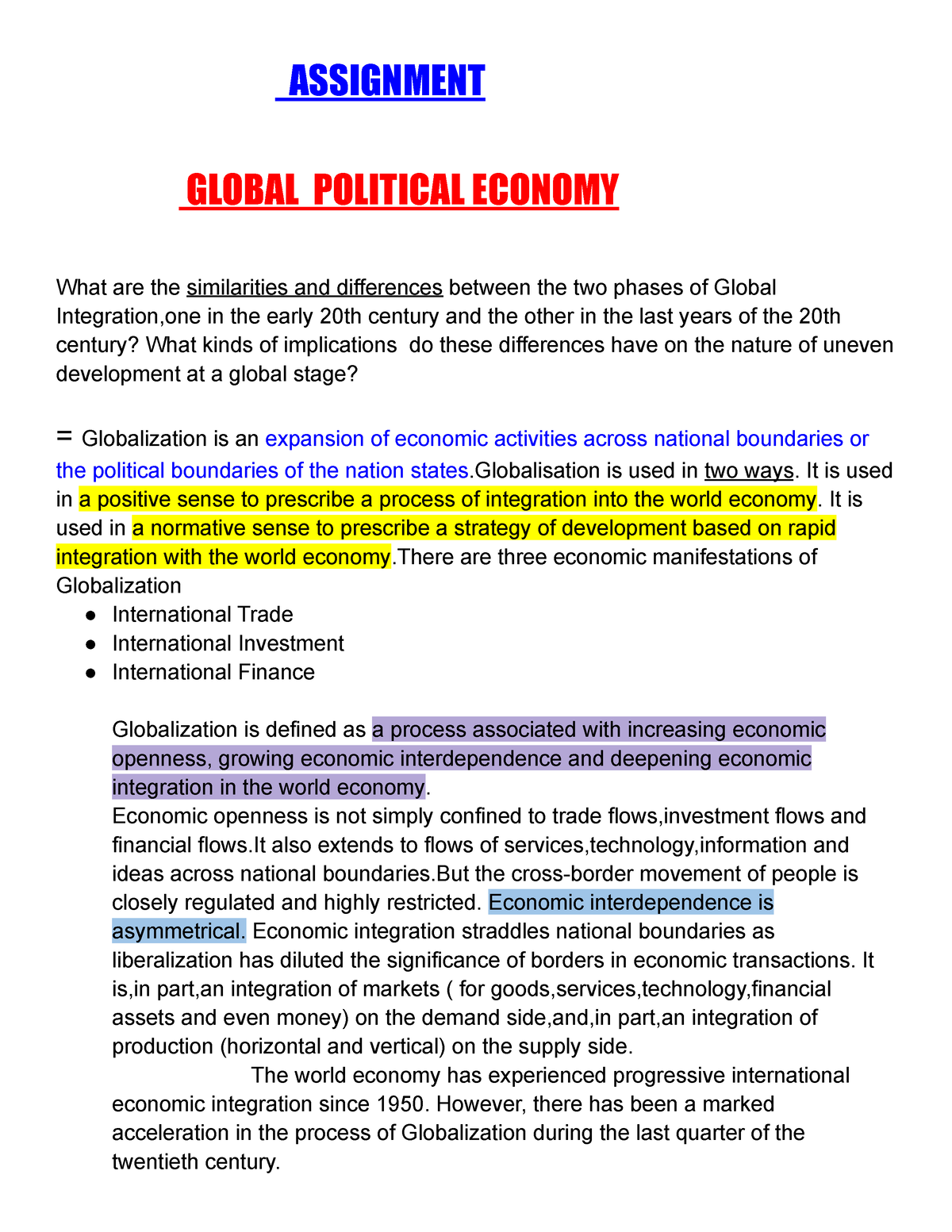 political economy essay 200 words