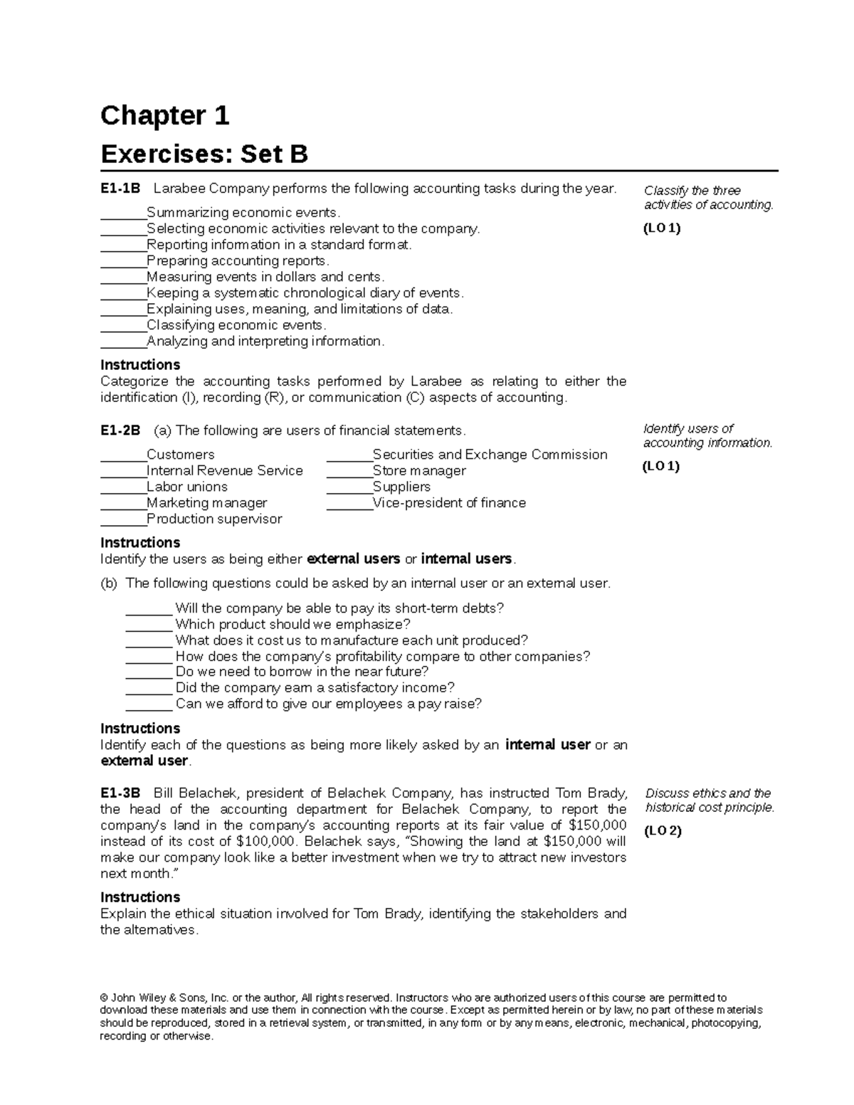 Ch01 - It's The Question Bank - Chapter 1 Exercises: Set B E1-1B ...