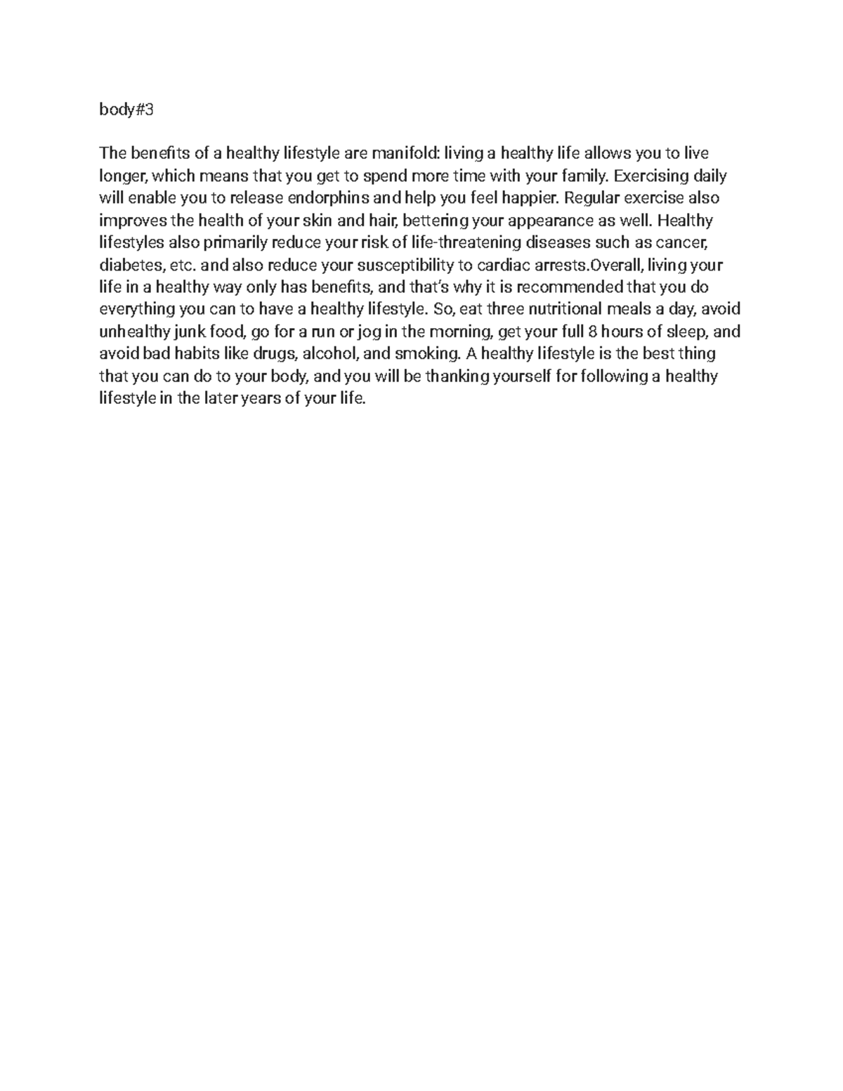 healthy lifestyle essay form 3