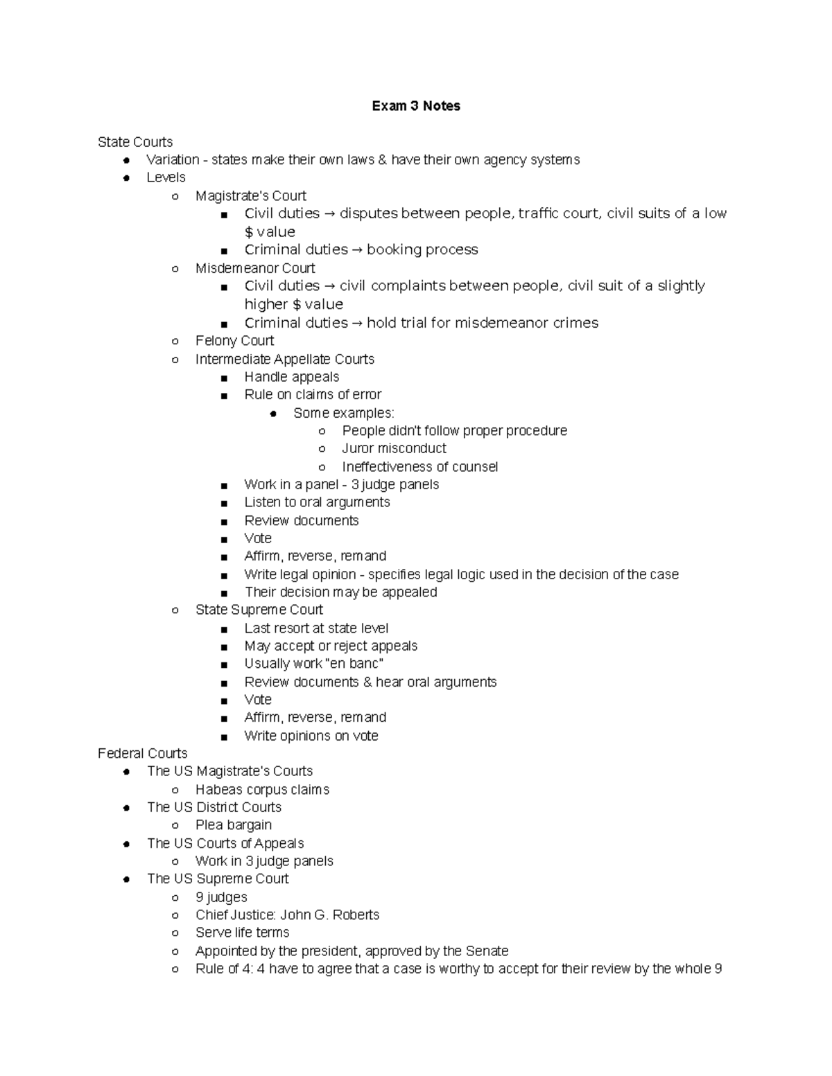 Exam 3 Notes - Dr. Scott Ingram - Exam 3 Notes State Courts Variation ...