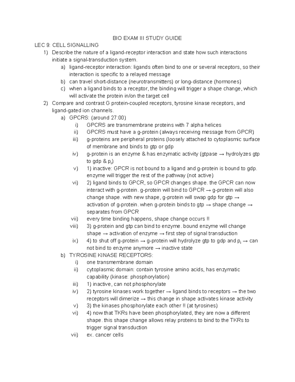 BIO EXAM III Study Guide - BIO EXAM III STUDY GUIDE LEC 9: CELL ...