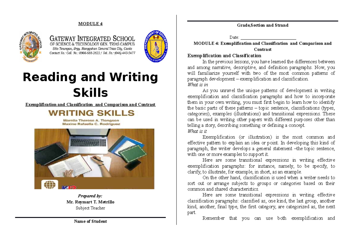 Reading and Writing Skills Module 4/ School Year 20212022/ From