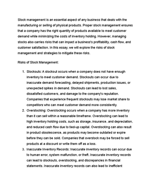 Studoc-2 - Class notes - Stock management, also known as inventory ...