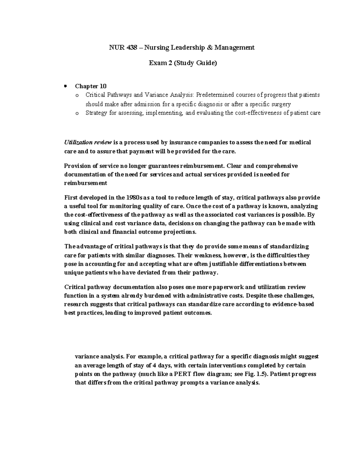 NUR 438 Exam 2 Study Guide - NUR 438 – Nursing Leadership & Management ...