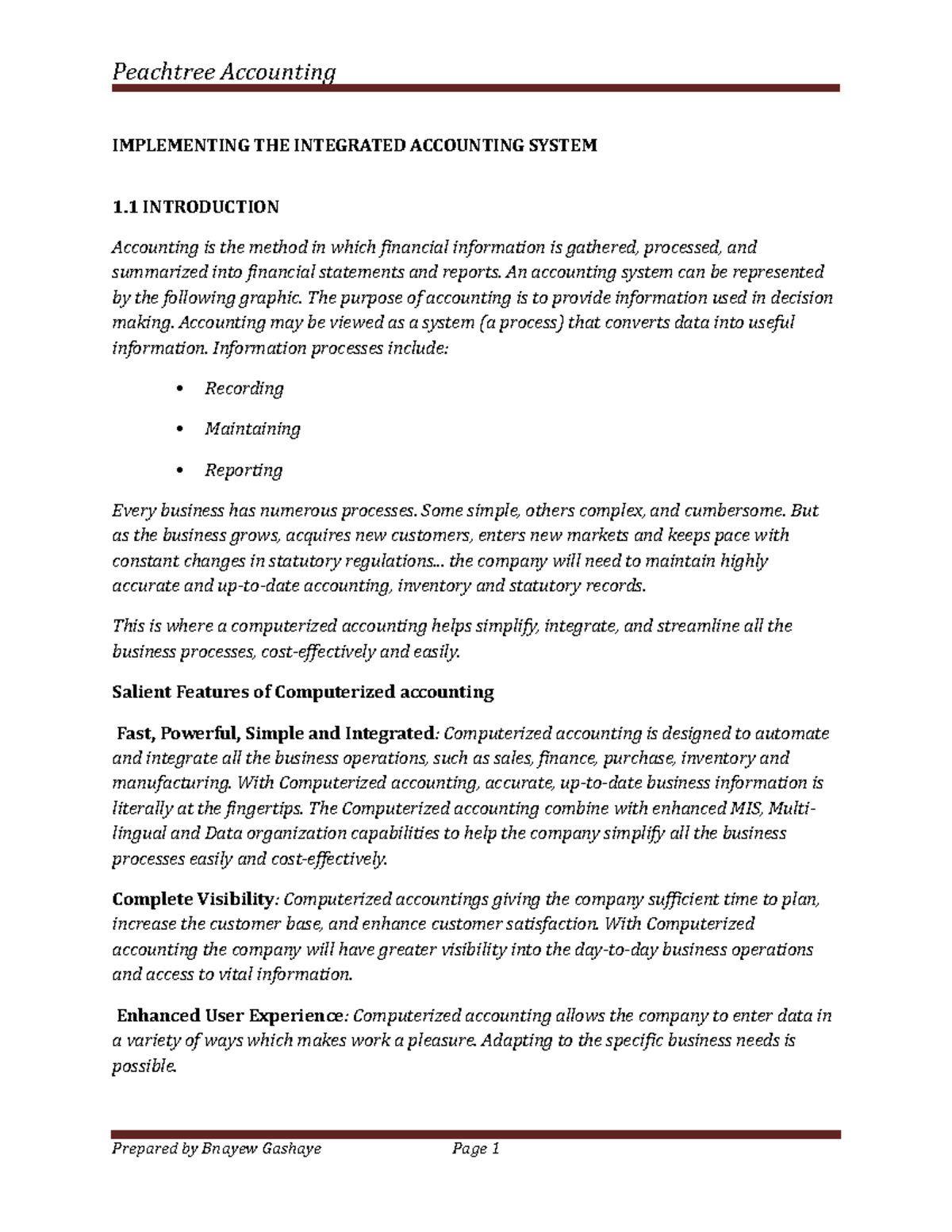 Peachtree Complete Bn - IMPLEMENTING THE INTEGRATED ACCOUNTING SYSTEM 1 ...