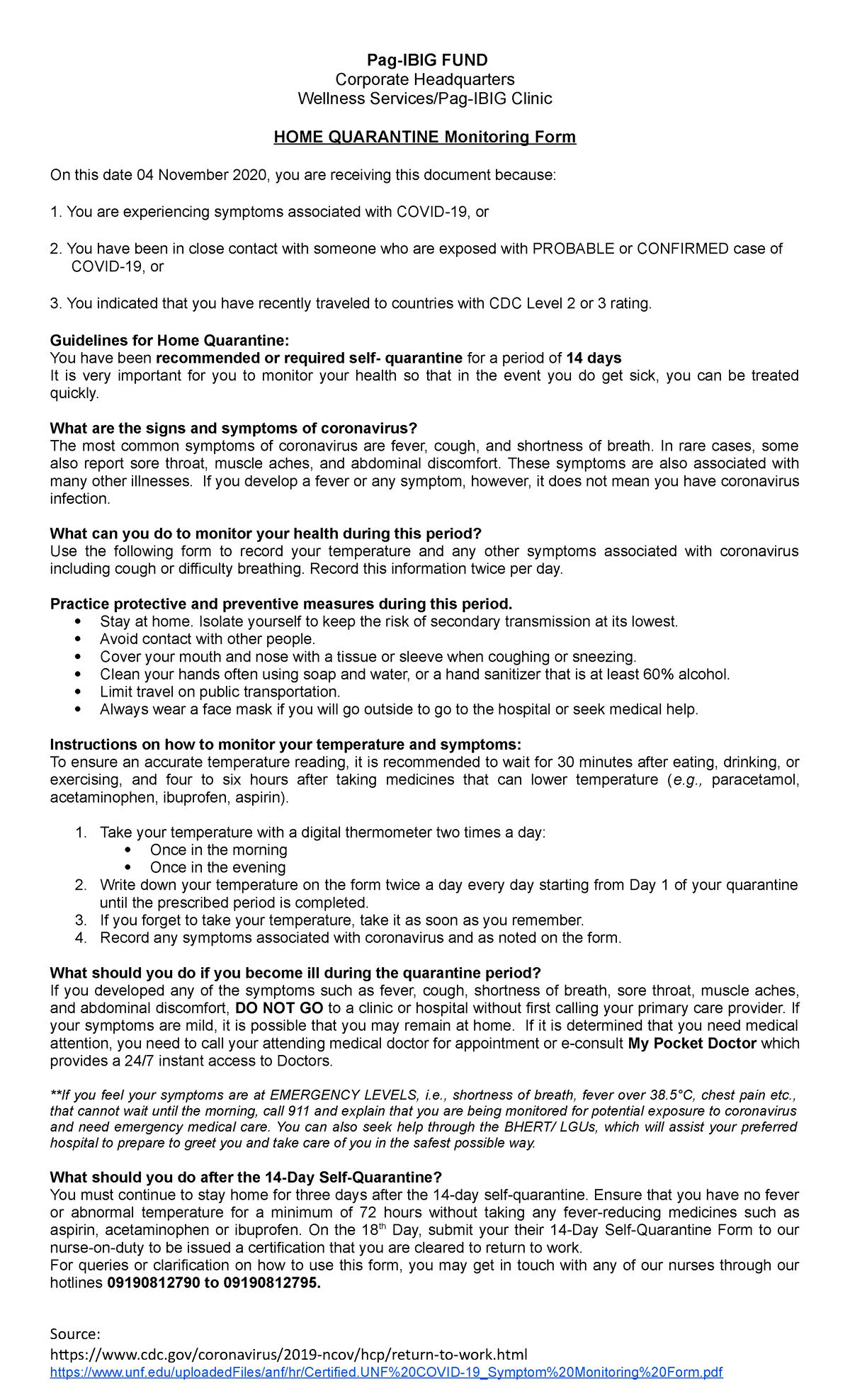 14 days Home Quarantine Guidelines - Pag-IBIG FUND Corporate ...