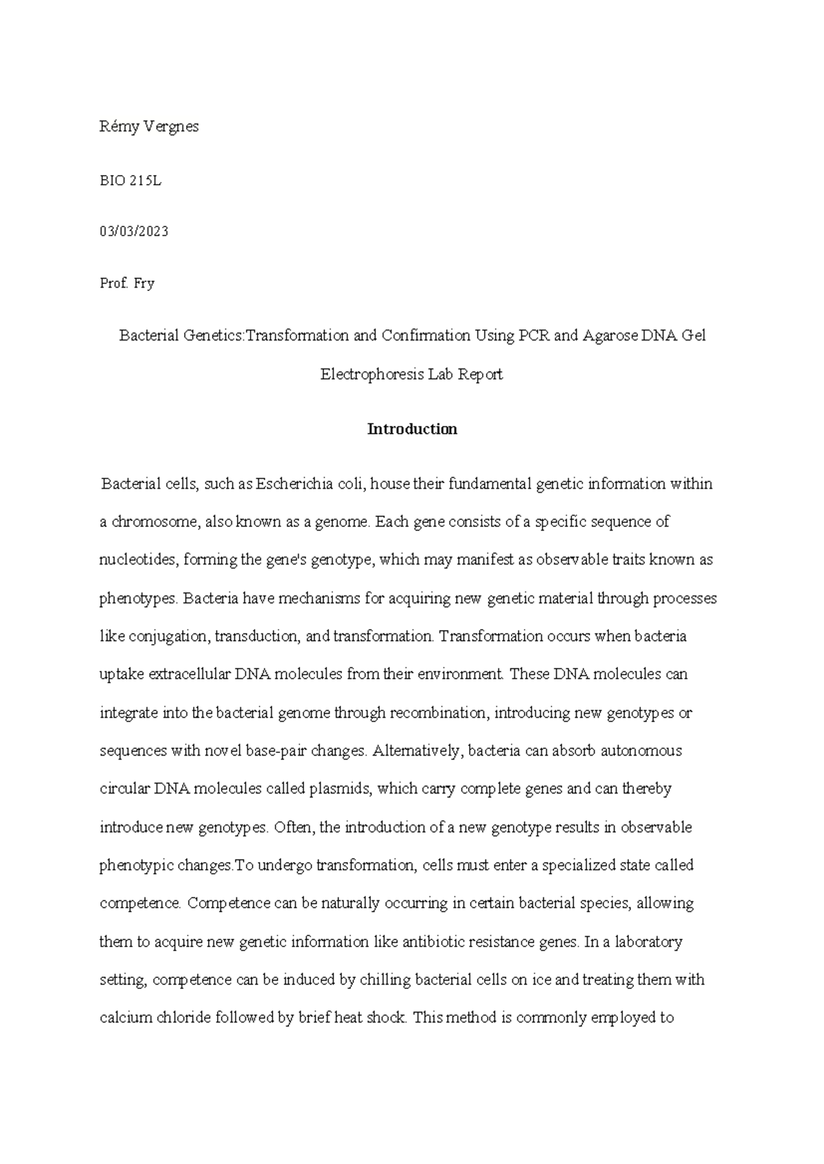 Microbio Lab report 2 - Rémy Vergnes BIO 215L 03/03/ Prof. Fry ...