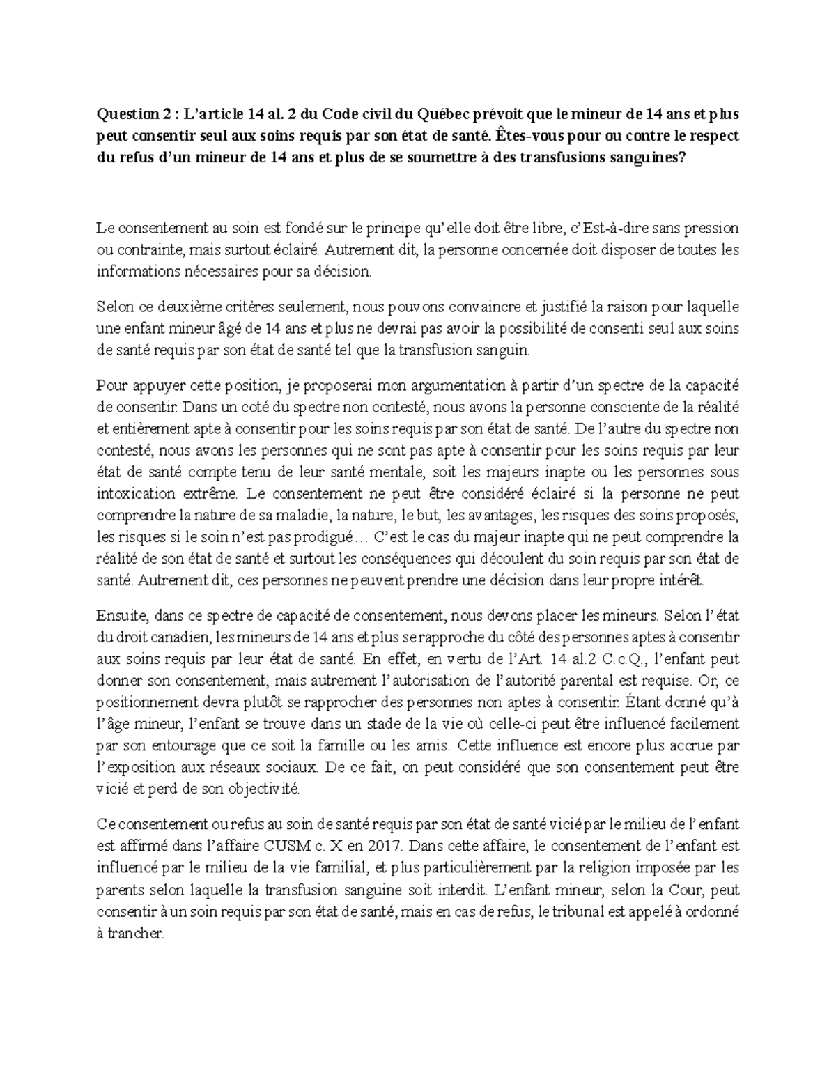 Argumentaire 3 - Note - Question 2 : L’article 14 Al. 2 Du Code Civil ...