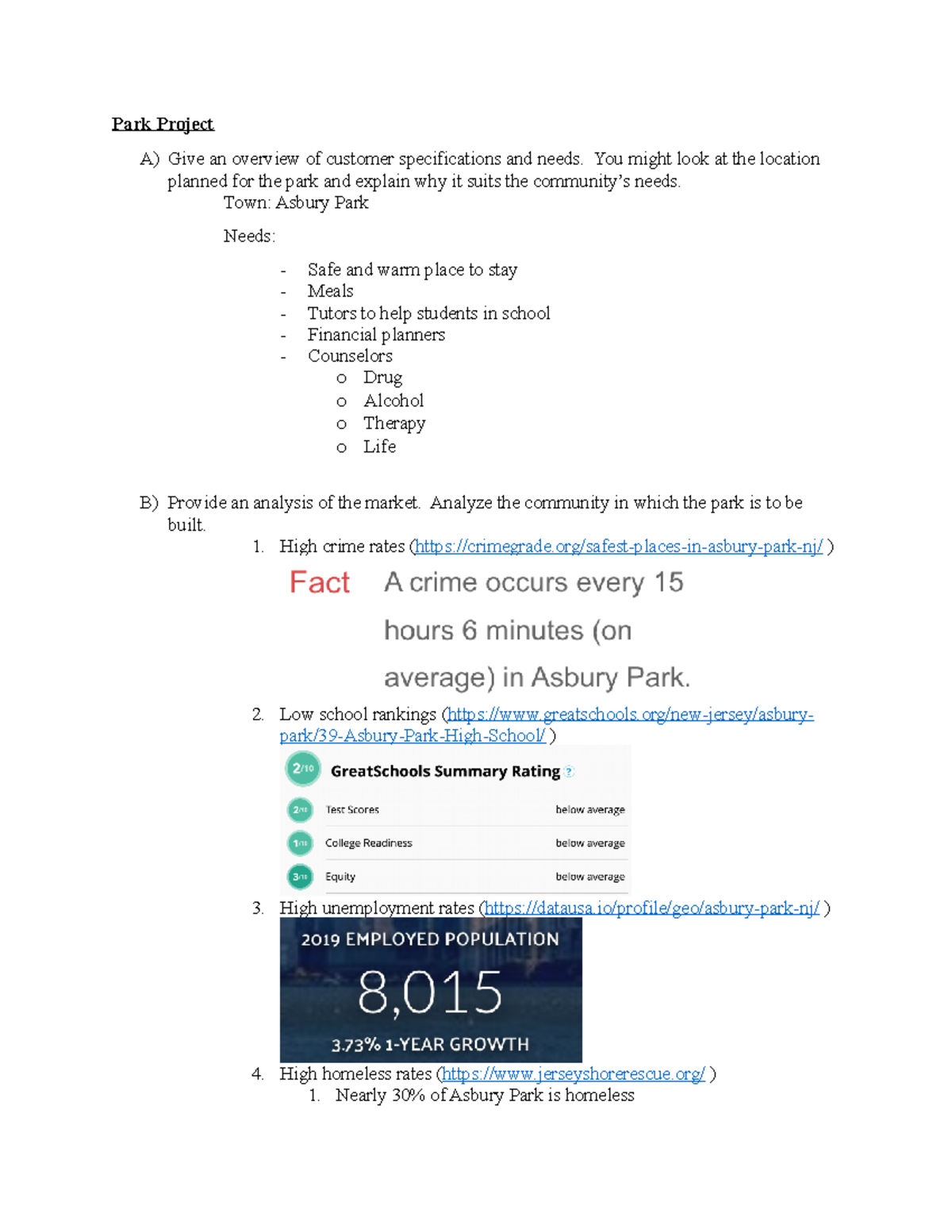 Park Project.docx - Park Project A) Give an overview of customer ...