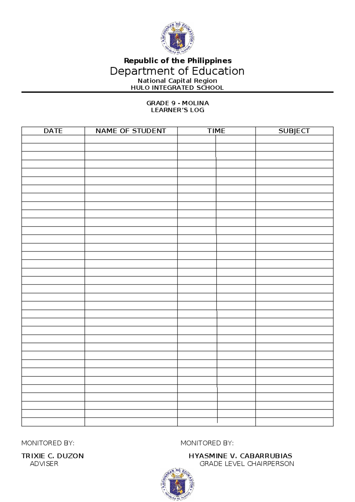 Learners-LOG - learners log profile - Republic of the Philippines ...