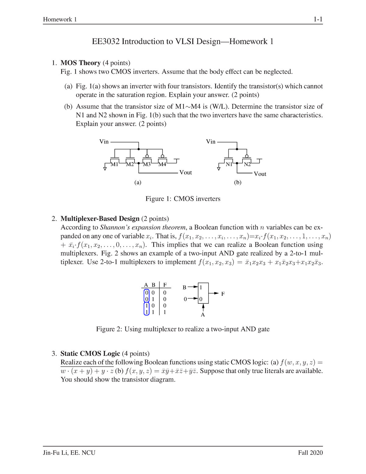 Homework 1 - Homework 1 1- EE3032 Introduction To VLSI Design—Homework ...