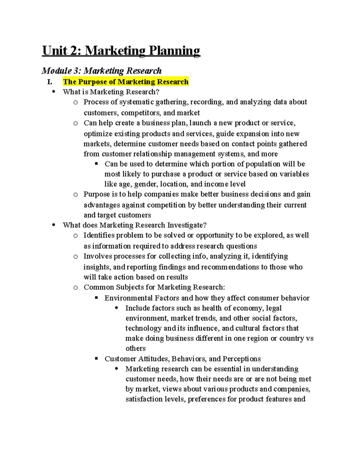 D077 Unit 2 Module 3 Notes And Assessment - Unit 2: Marketing Planning ...