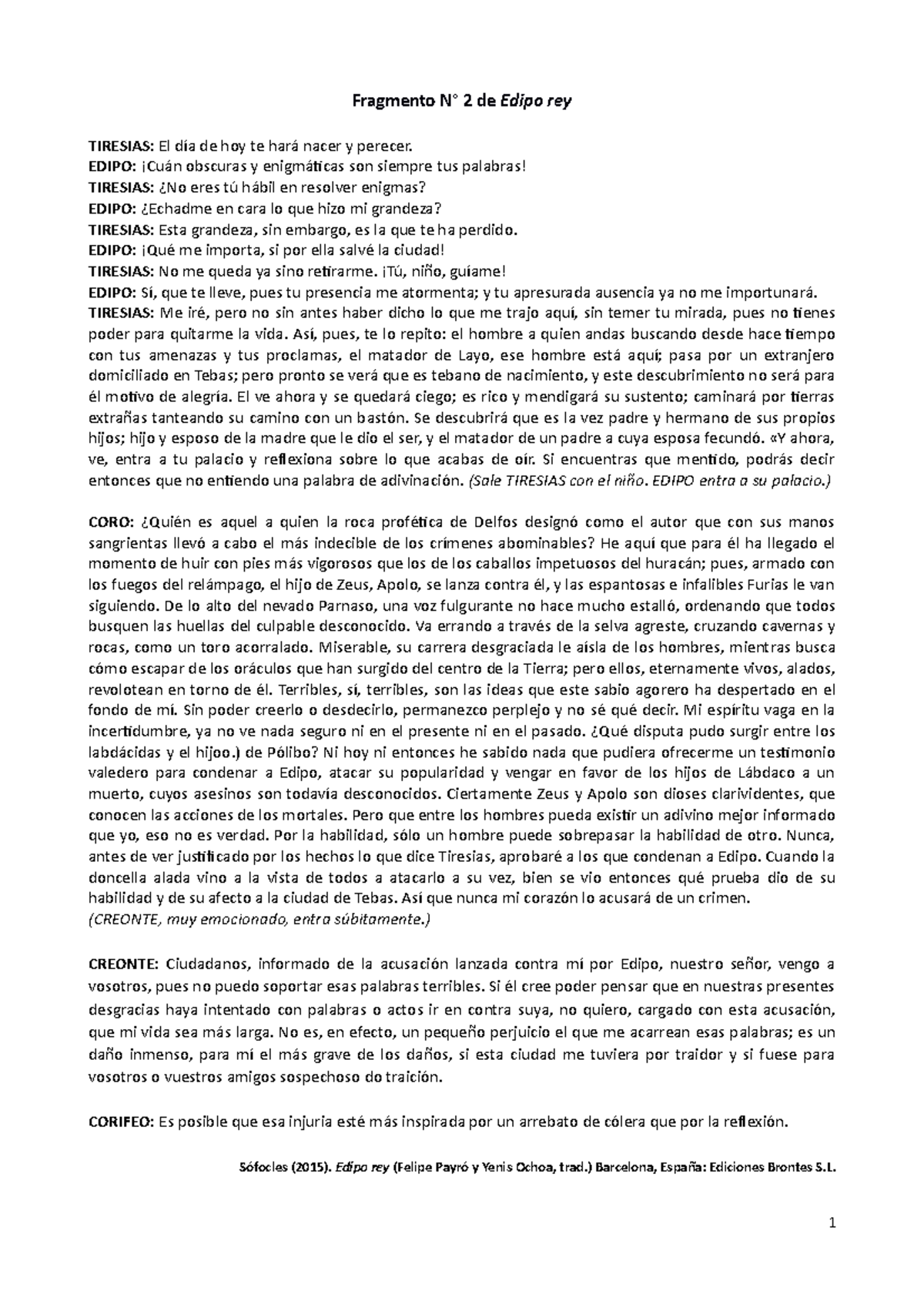 Ficha y lectura para resolver del diseño 9 Fragmento N° 2 de Edipo