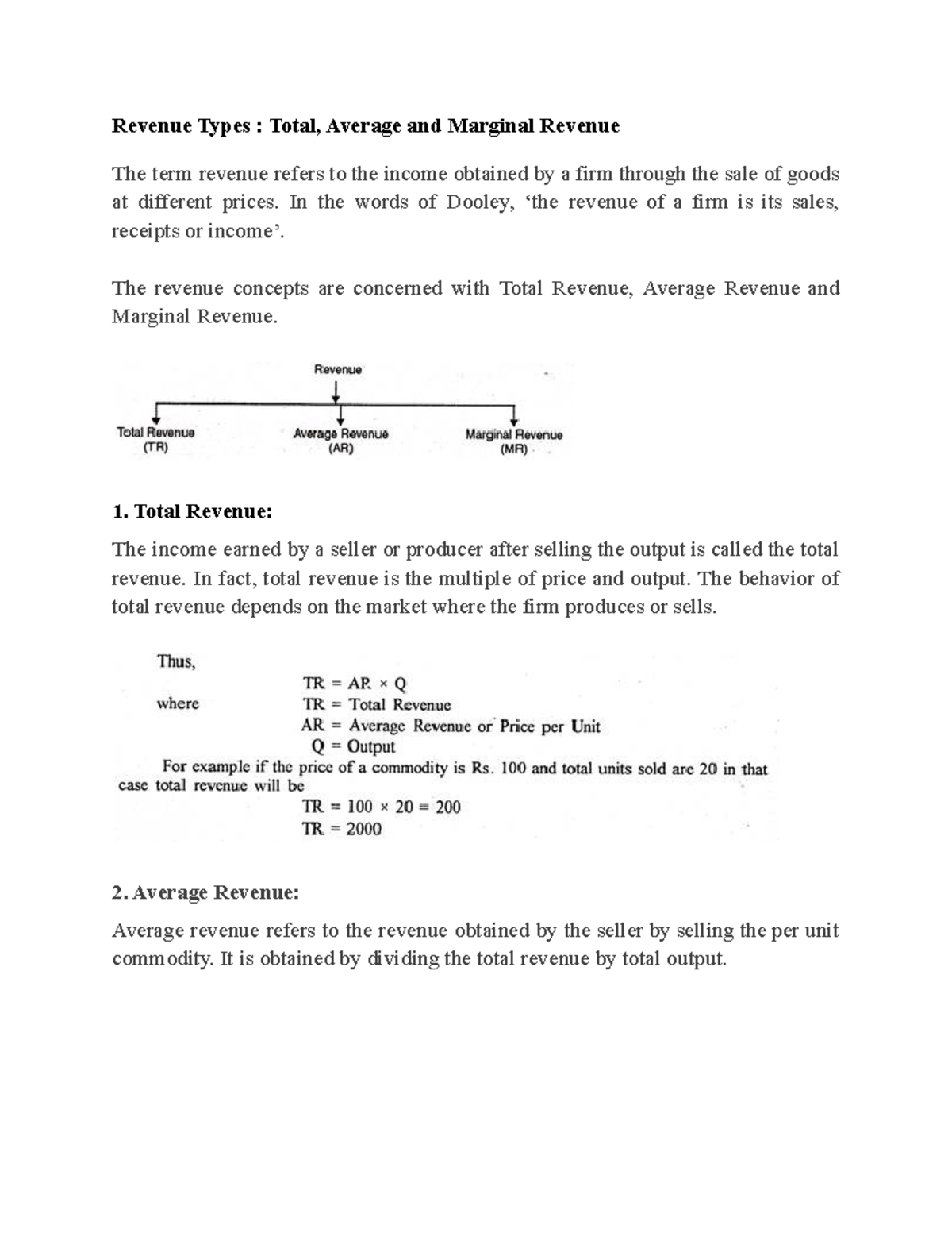 Revenue Types Total, Average And Marginal Revenue - Revenue Types 