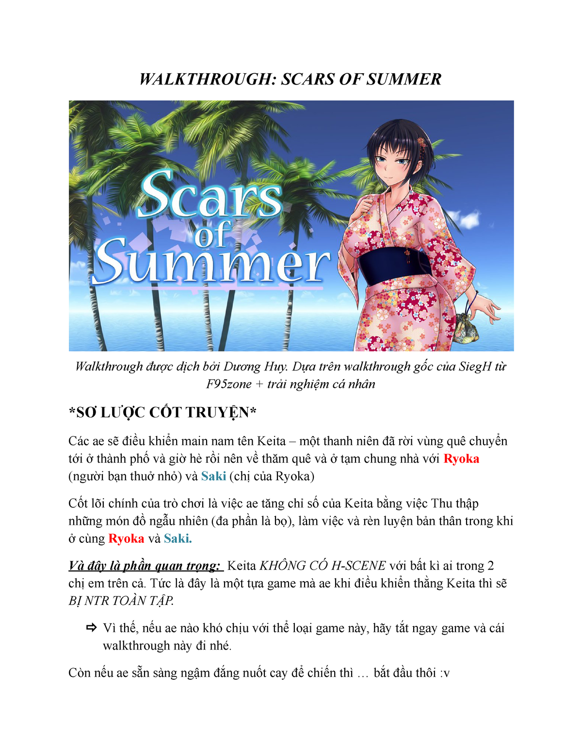 Scars of Summer - fshshrhrhw - WALKTHROUGH: SCARS OF SUMMER Walkthrough  được dịch bởi Dương Huy. Dựa - Studocu