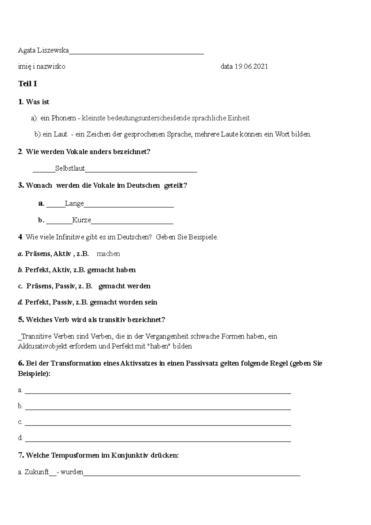 TEST GRAM.OPIS Egzamin z gramatyki opisowej języka niemieckiego