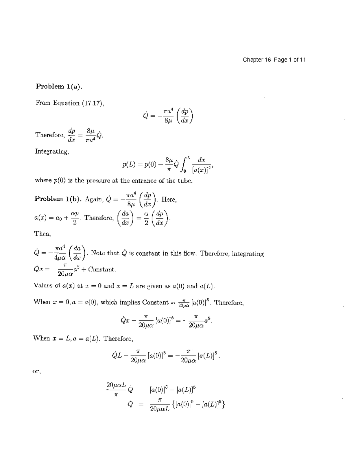 Chapter 16 - Introduction to Biofluids Mechanics - Problem 2. ∆p=f(L, a ...
