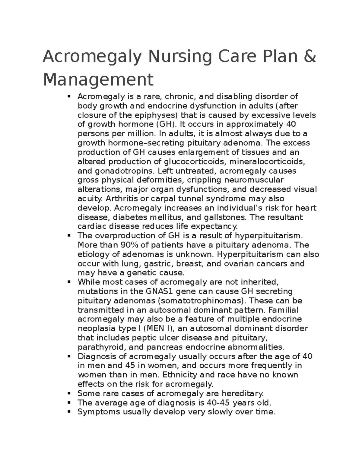 Acromegaly Nursing Care Plan Management Rnpedia