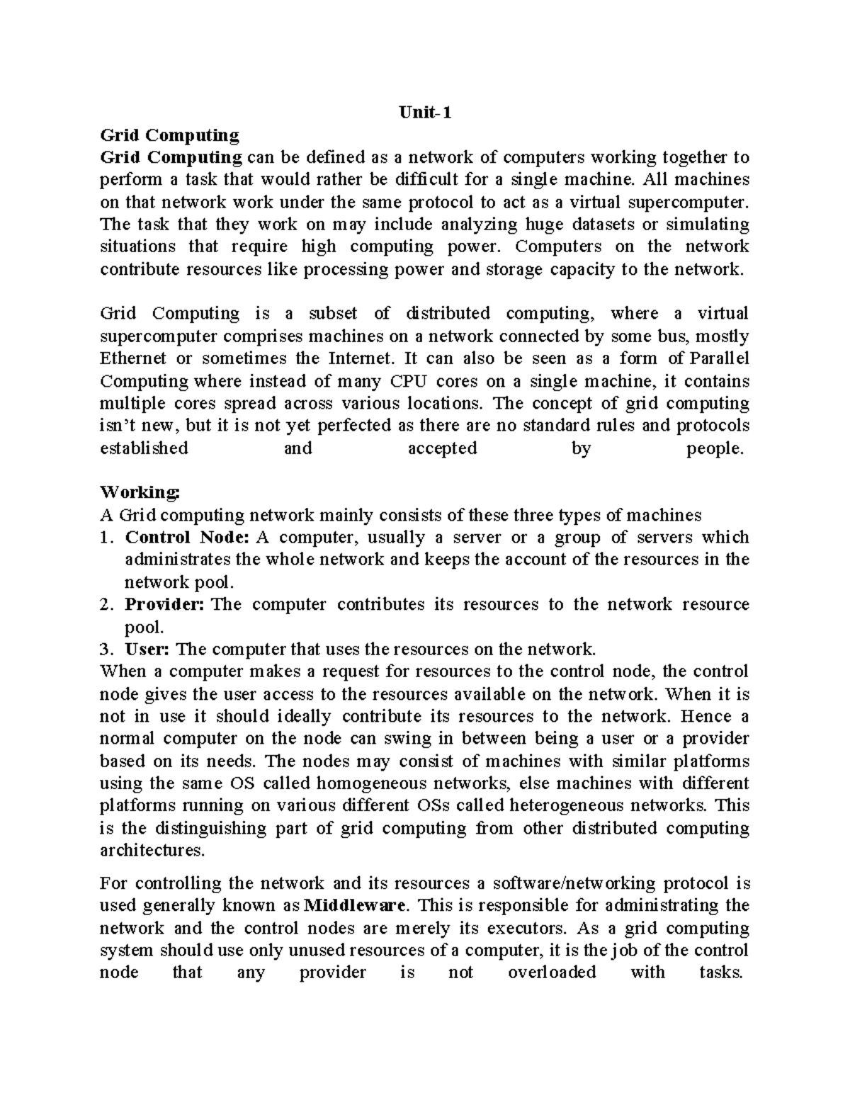 Cloud Computing Notes RGPV Unit Grid Computing Grid Computing can be