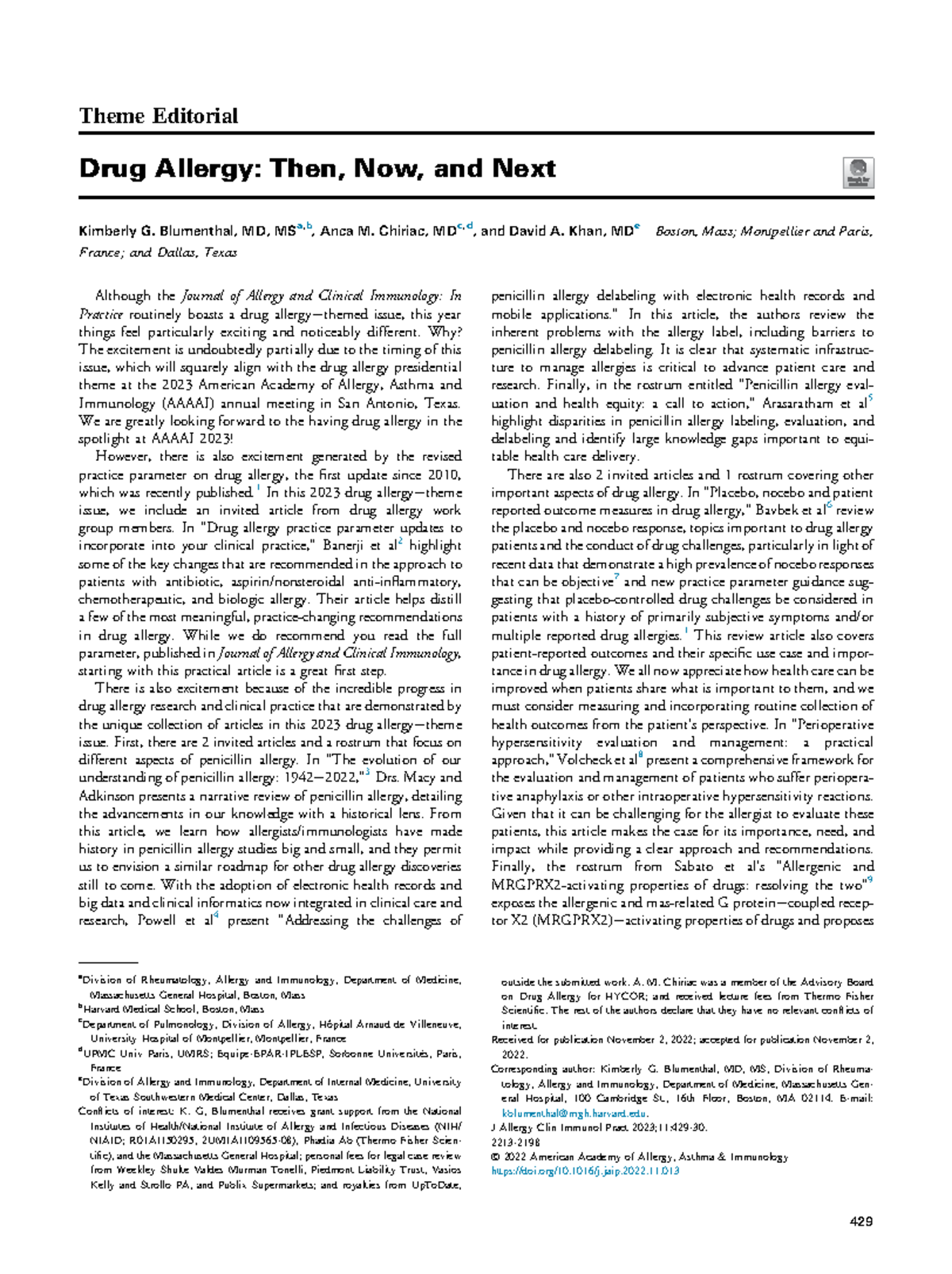 DrugAllergyThenNowa 2023 TheJournalofAllergyandClinical