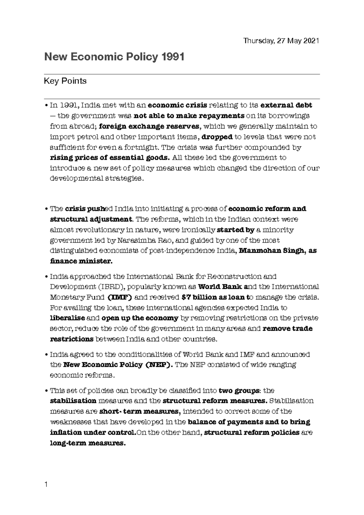 New Economic Policy 1991 PDF - Thursday, 27 May 2021 New Economic ...