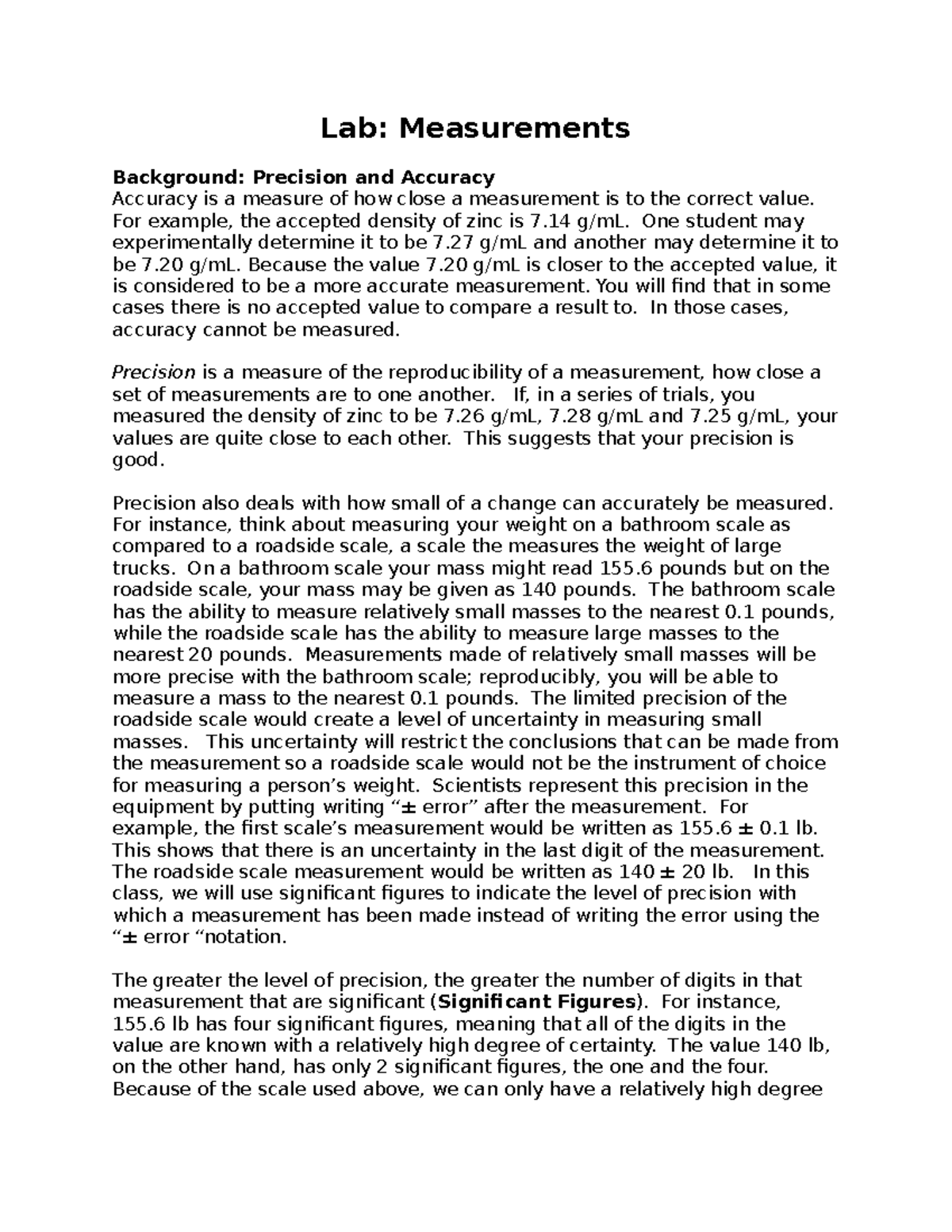 Lab 1 Measurements Lab worksheet CH 233 Lab PSU Studocu