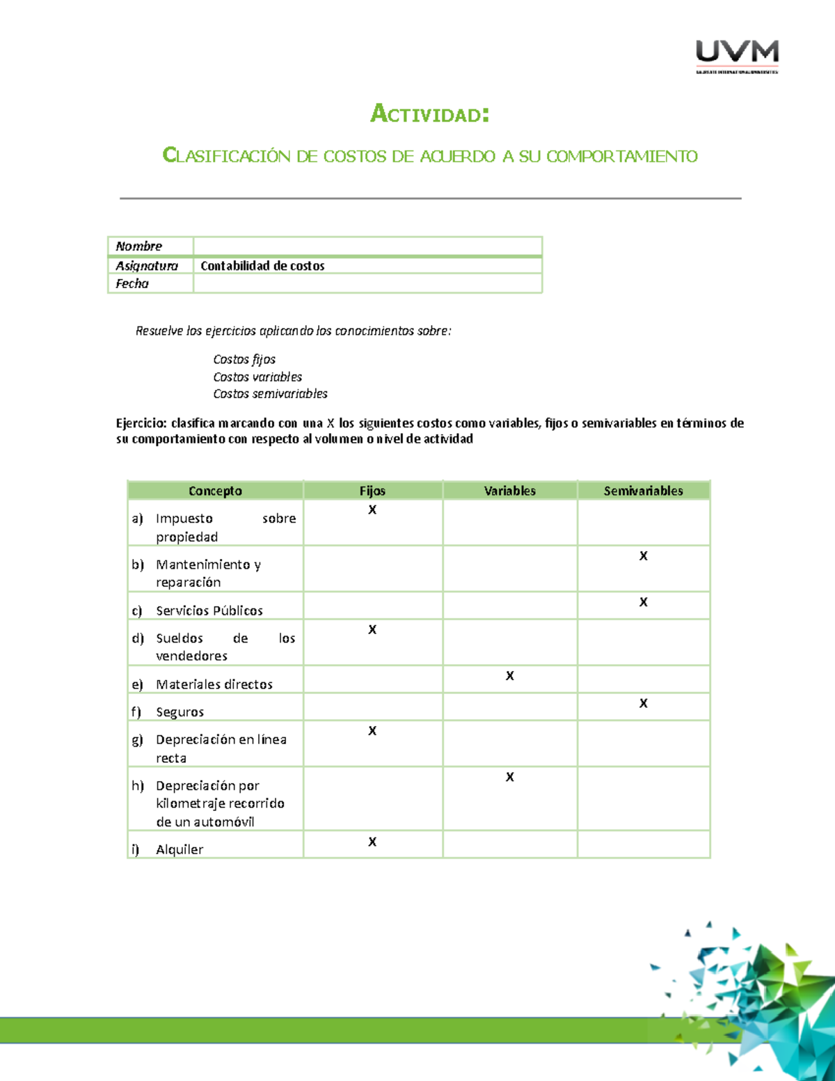 Matriz De Clasificación (b) Contabilidad De Costos Uvm - ACTIVIDAD ...