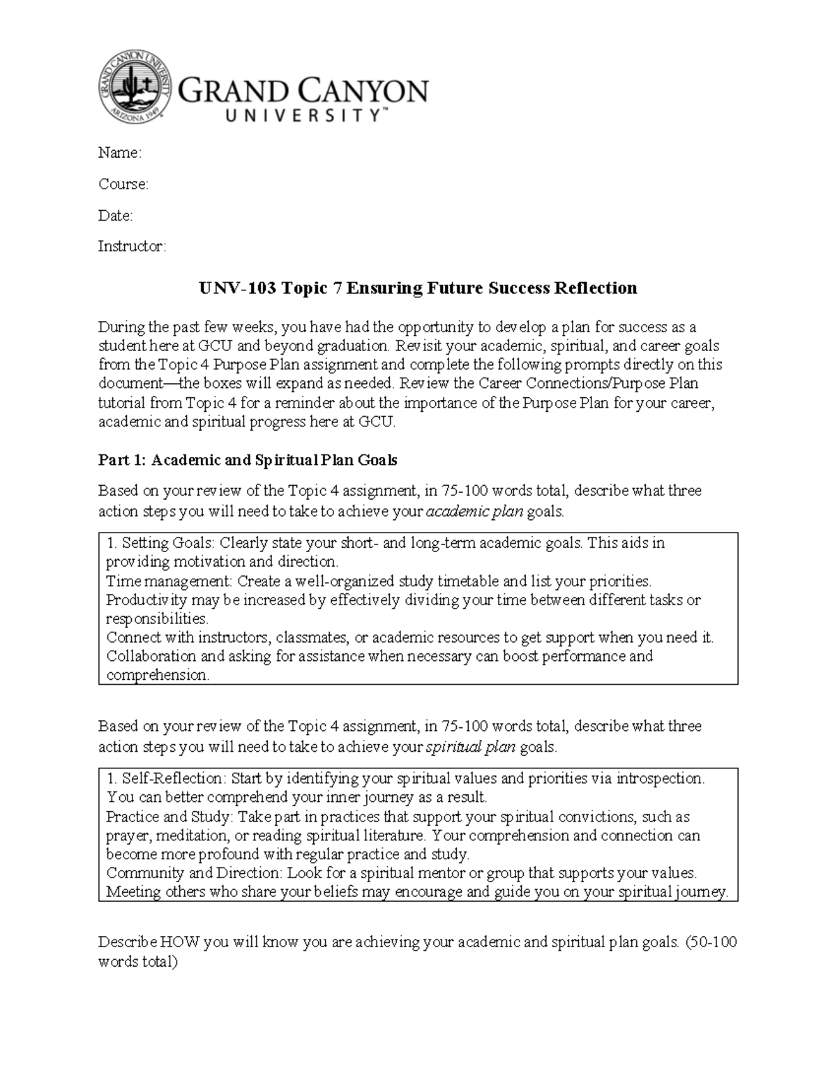 Unv 103 Rs T7 Reflection Trad Name Course Date Instructor Unv