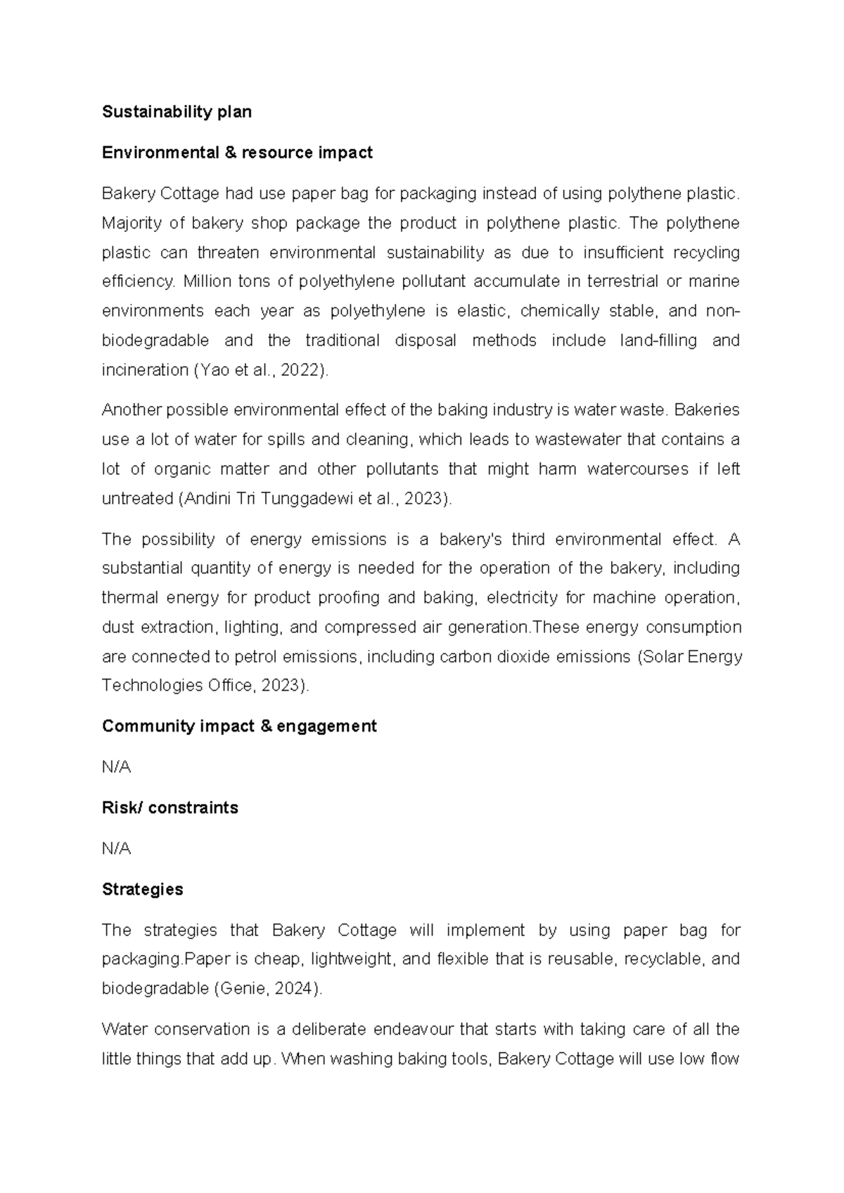 Sustainability PLAN - Through the use of various tactics and ...