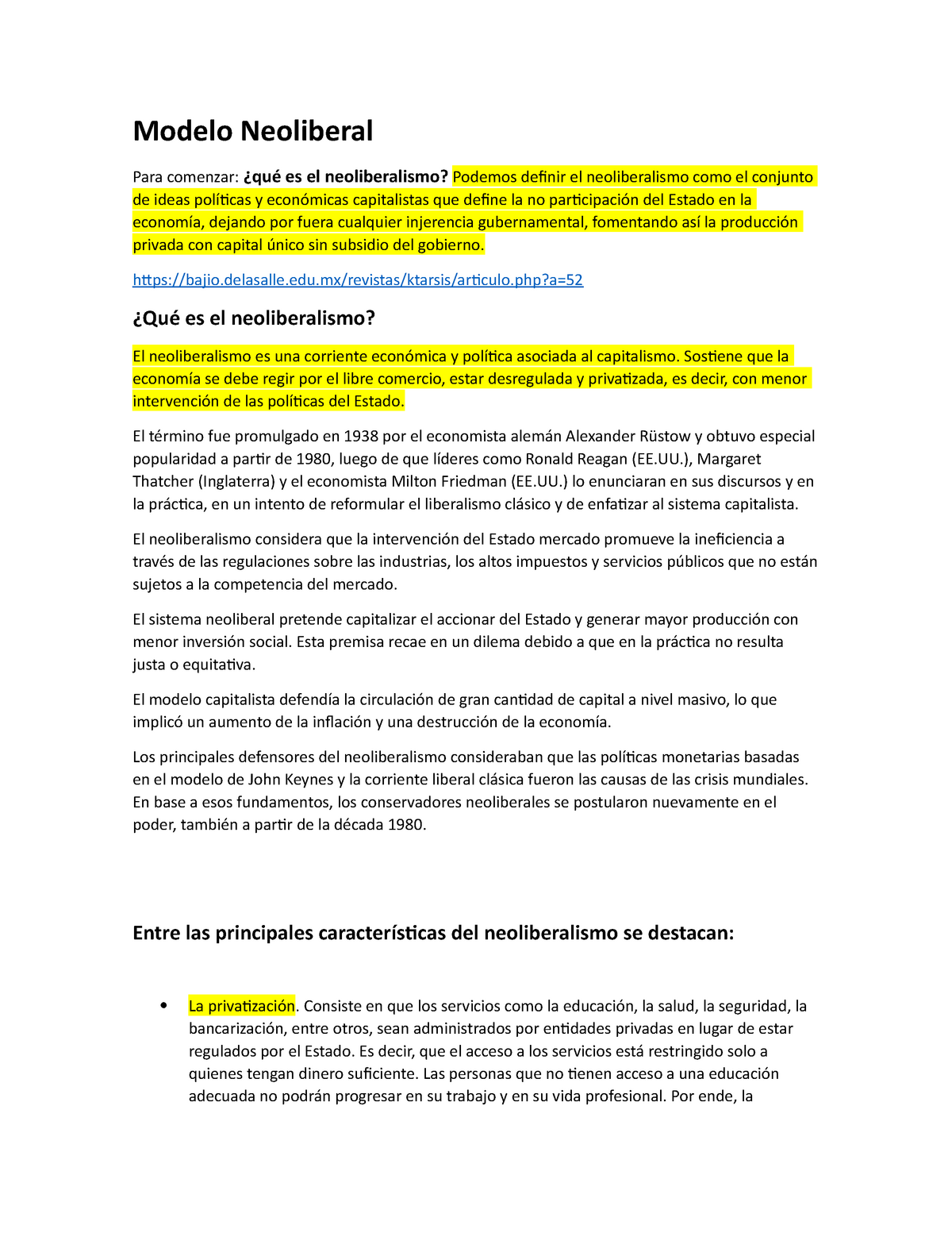 Modelo Neoliberal - Apuntes 1 - La vida en mexico, politica e economia -  Preparatoria 16 de la UANL - Studocu