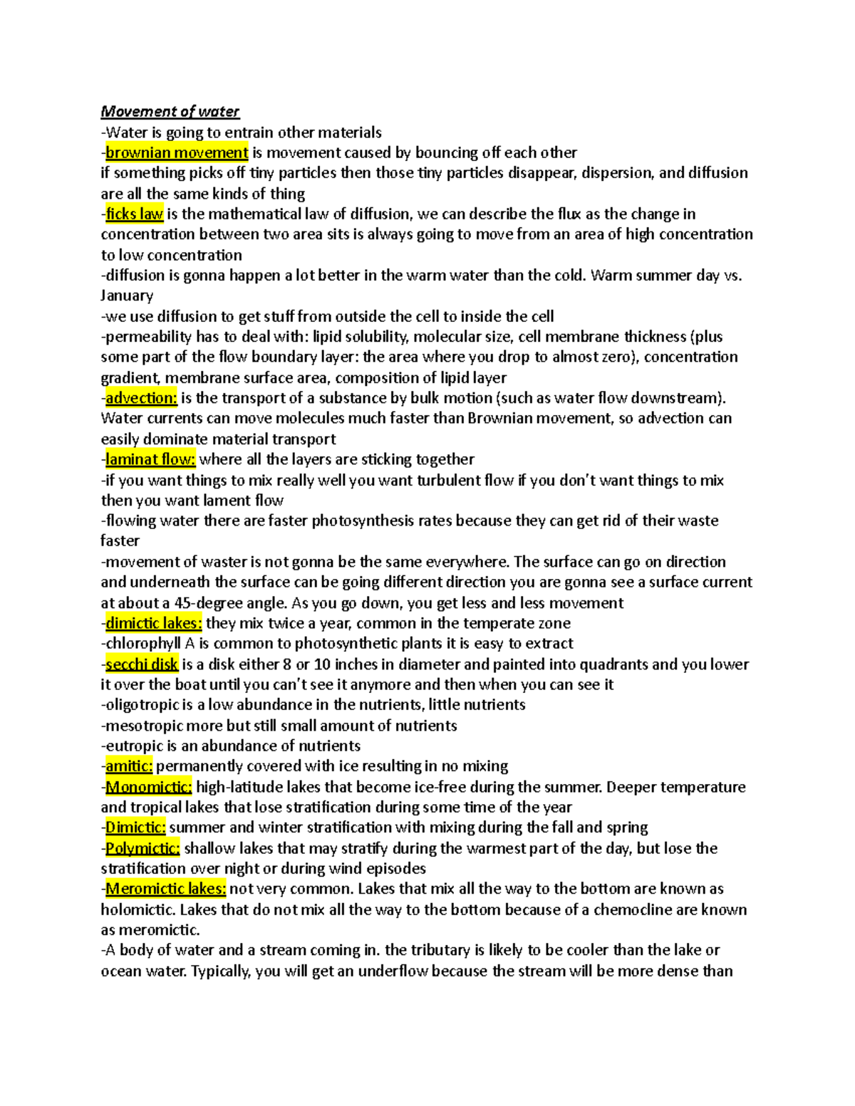Aquatic notes - everything he said and was on the board - Movement of ...