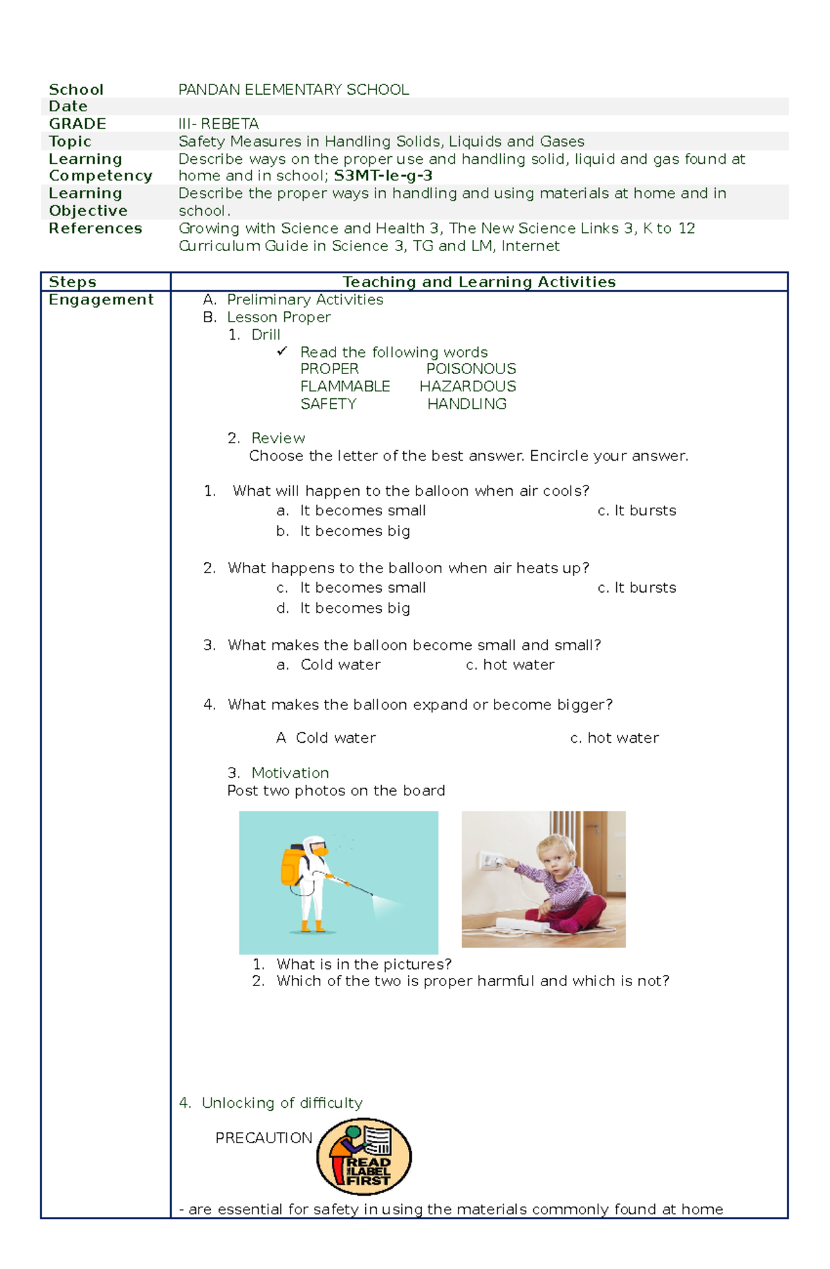COT Science 5ESExplicit with differentiated instruction School PANDAN