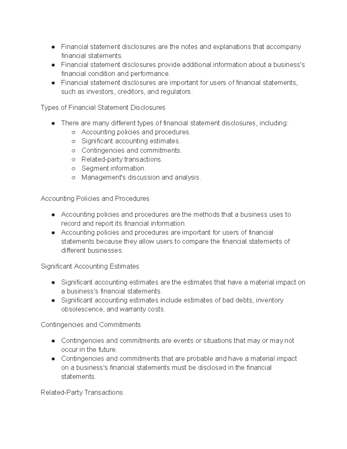 Lecture 6 Financial Statement Disclosures - Financial statement ...