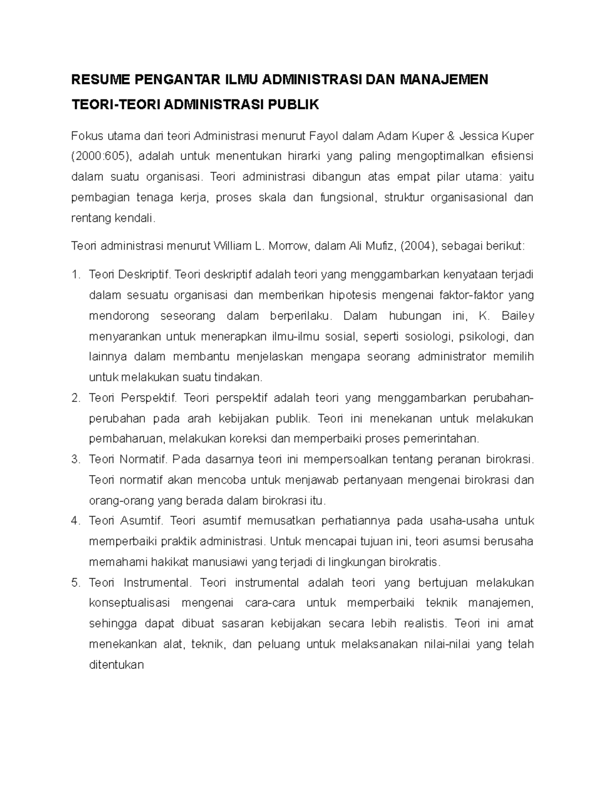 Teori Teori Administrasi Publik Resume Pengantar Ilmu Administrasi