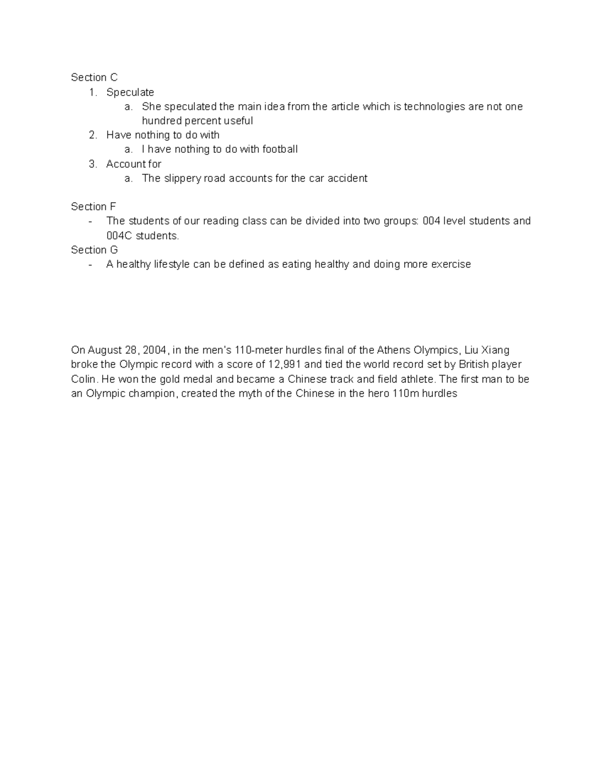 Vocabulary 4 revision list Section C 1. Speculate a. She speculated