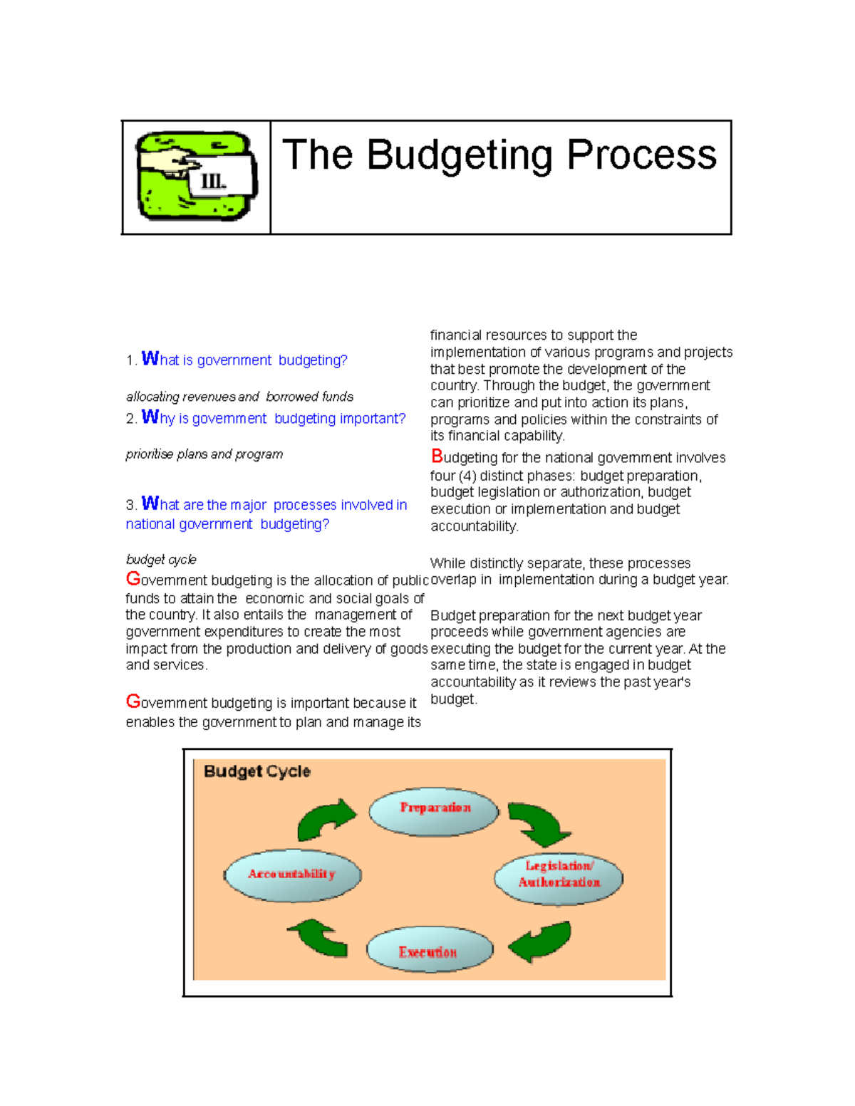 Week 3 - The Budgeting Process - The Budgeting Process 1. What is ...