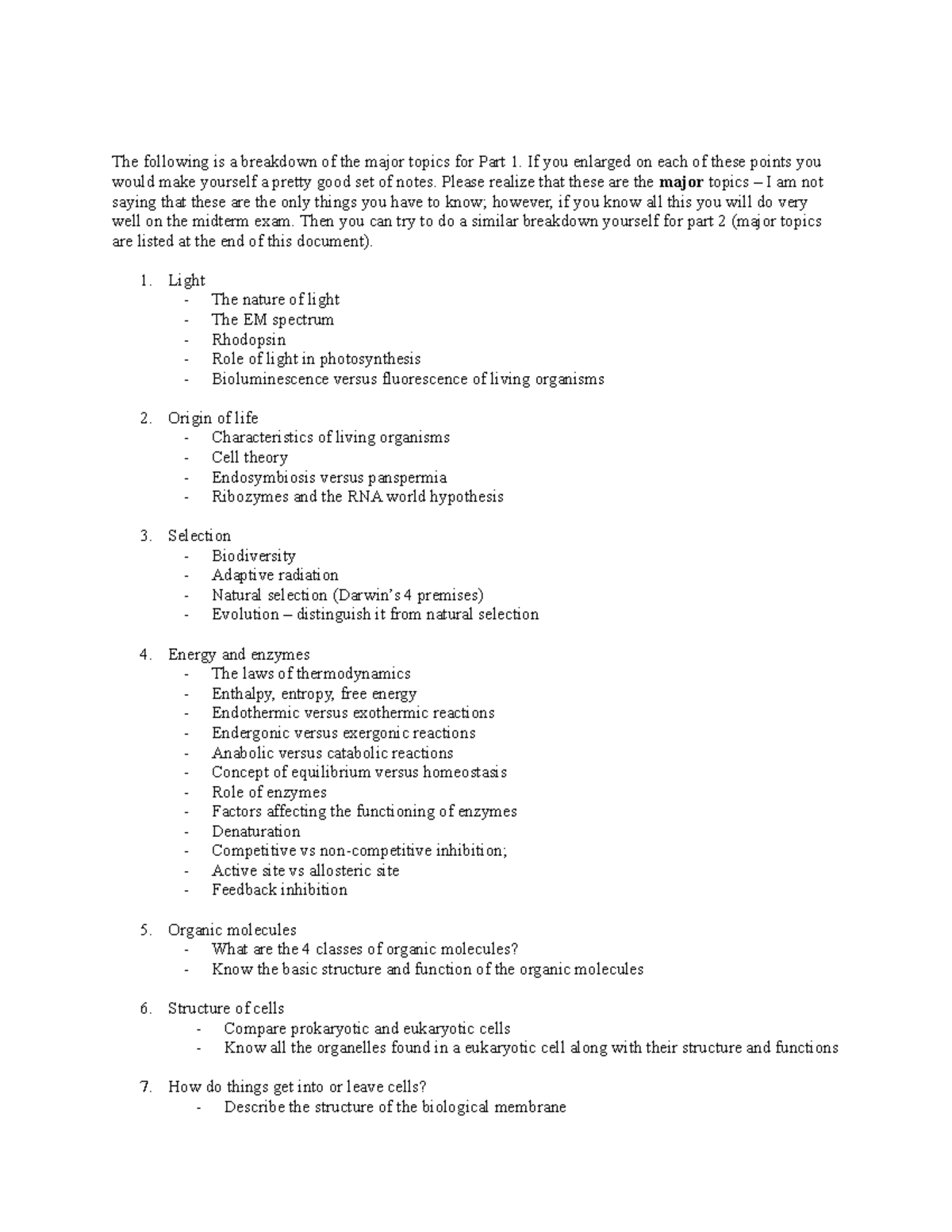 Detailed Outline of Part 1-2 - The following is a breakdown of the ...