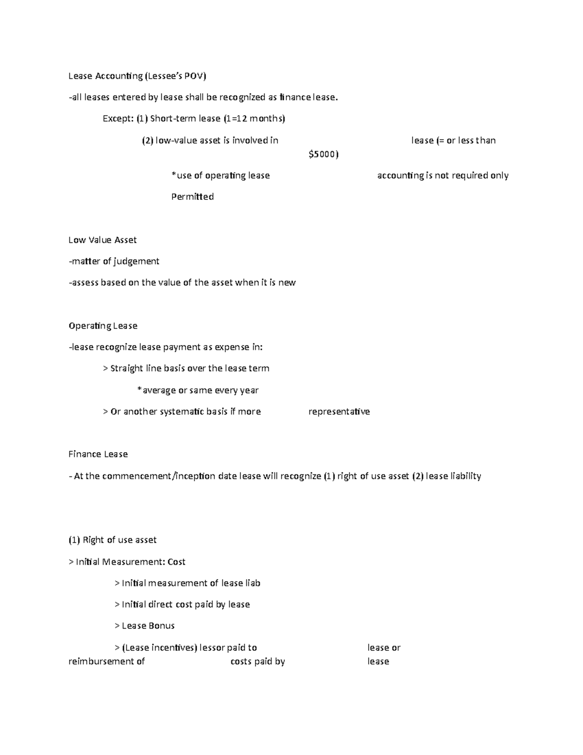 Lease Accounting Except 1 Short term Lease 1 12 Months 2 Low