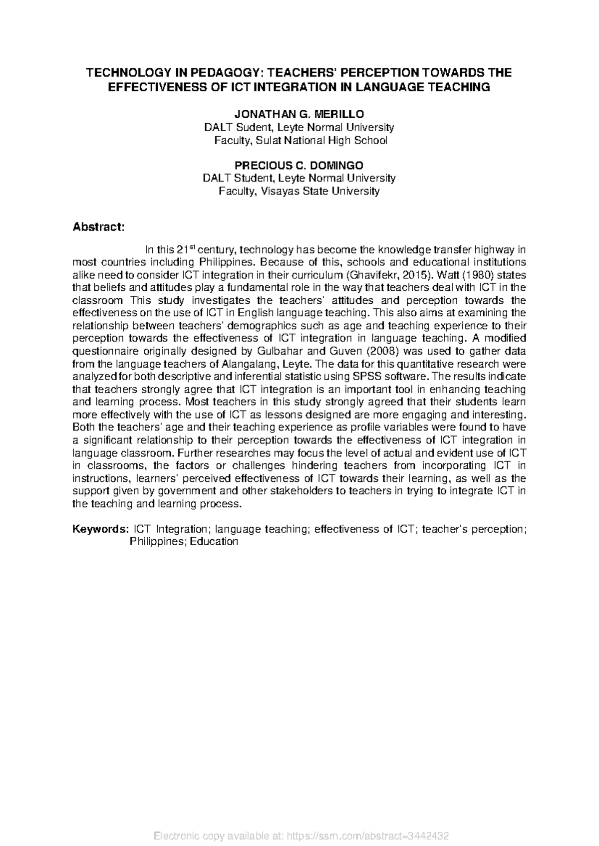 Technology IN Pedagogy Teachers Perception Towards THE Effectiveness OF ...
