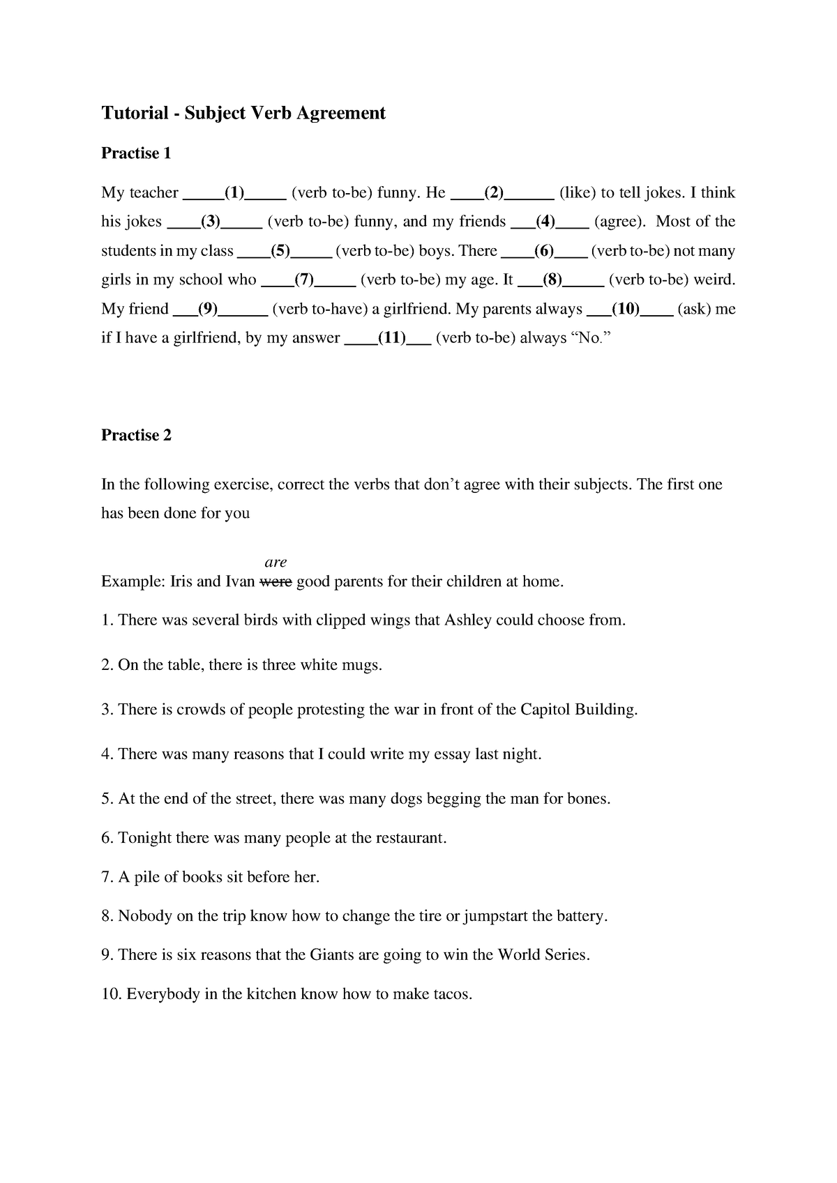 Tutorial Subject verb agreement - Tutorial - Subject Verb Agreement ...