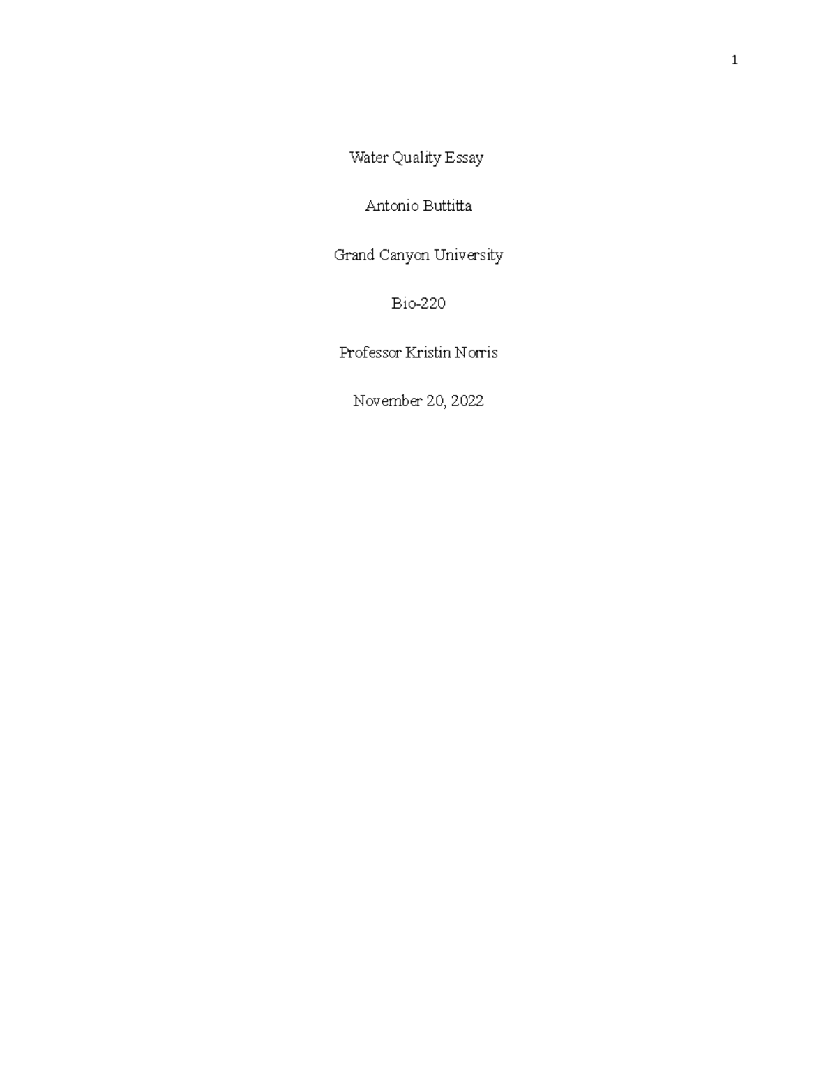 BIO220 Water Quality Essay Water Quality Essay Antonio Buttitta