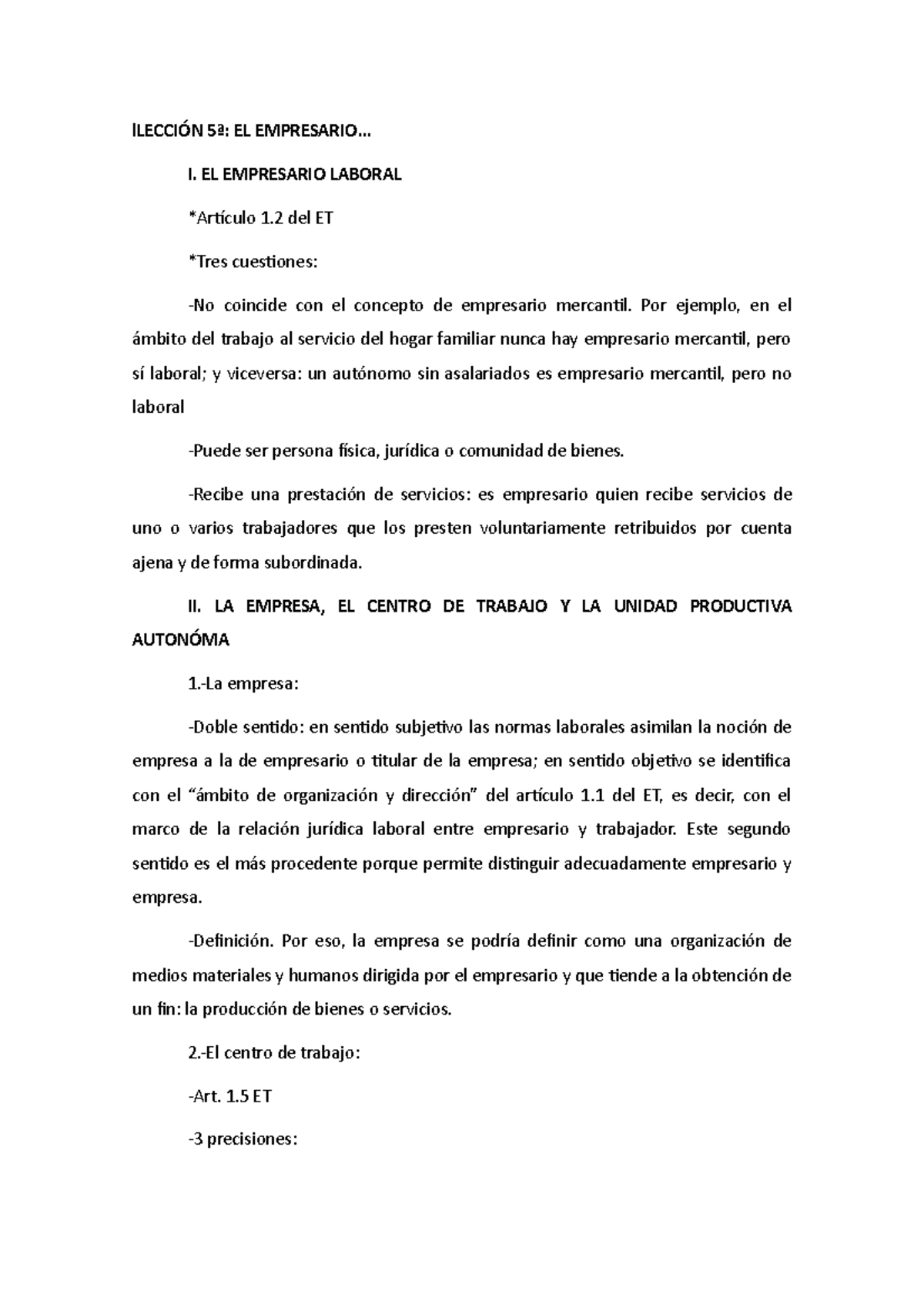 Tema 5 - Tema 5 Derecho Del Trabajo I - LLECCIÓN 5ª: EL EMPRESARIO... I ...