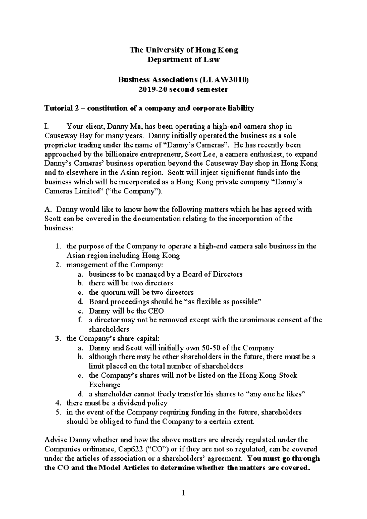 Tutorial 2 Outline - 1 The University of Hong Kong Department of Law ...