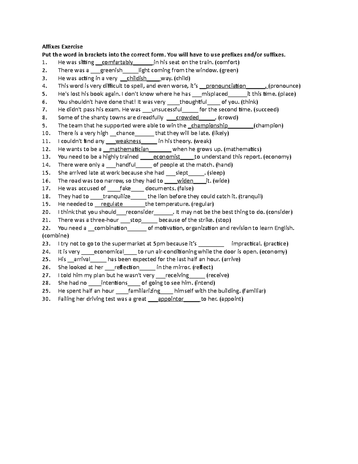 3.2 Week 3 1-hr Bl - Affixes Exercise - Affixes Exercise Put The Word 