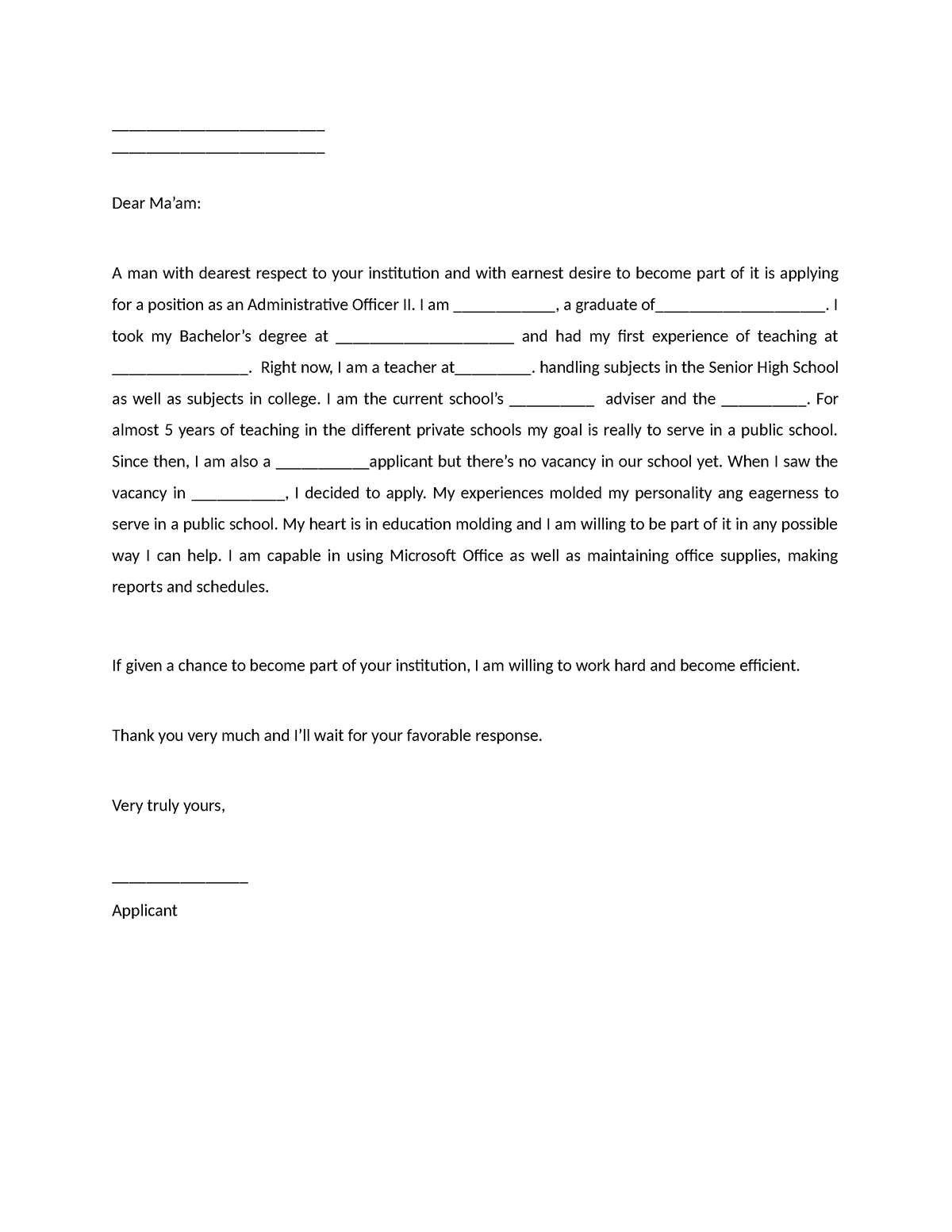 Sample Application Letter ...