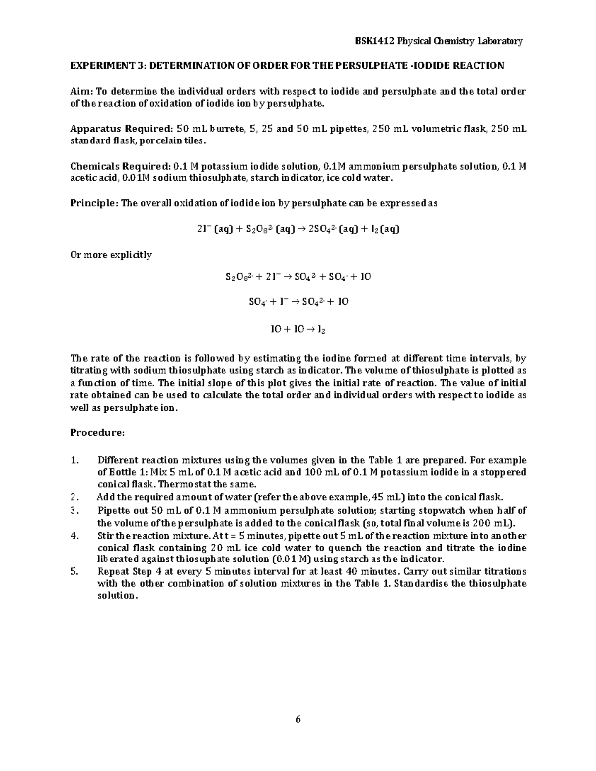 Experiment 3 - Lab manual - 6 BSK1412 Physical Chemistry Laboratory ...