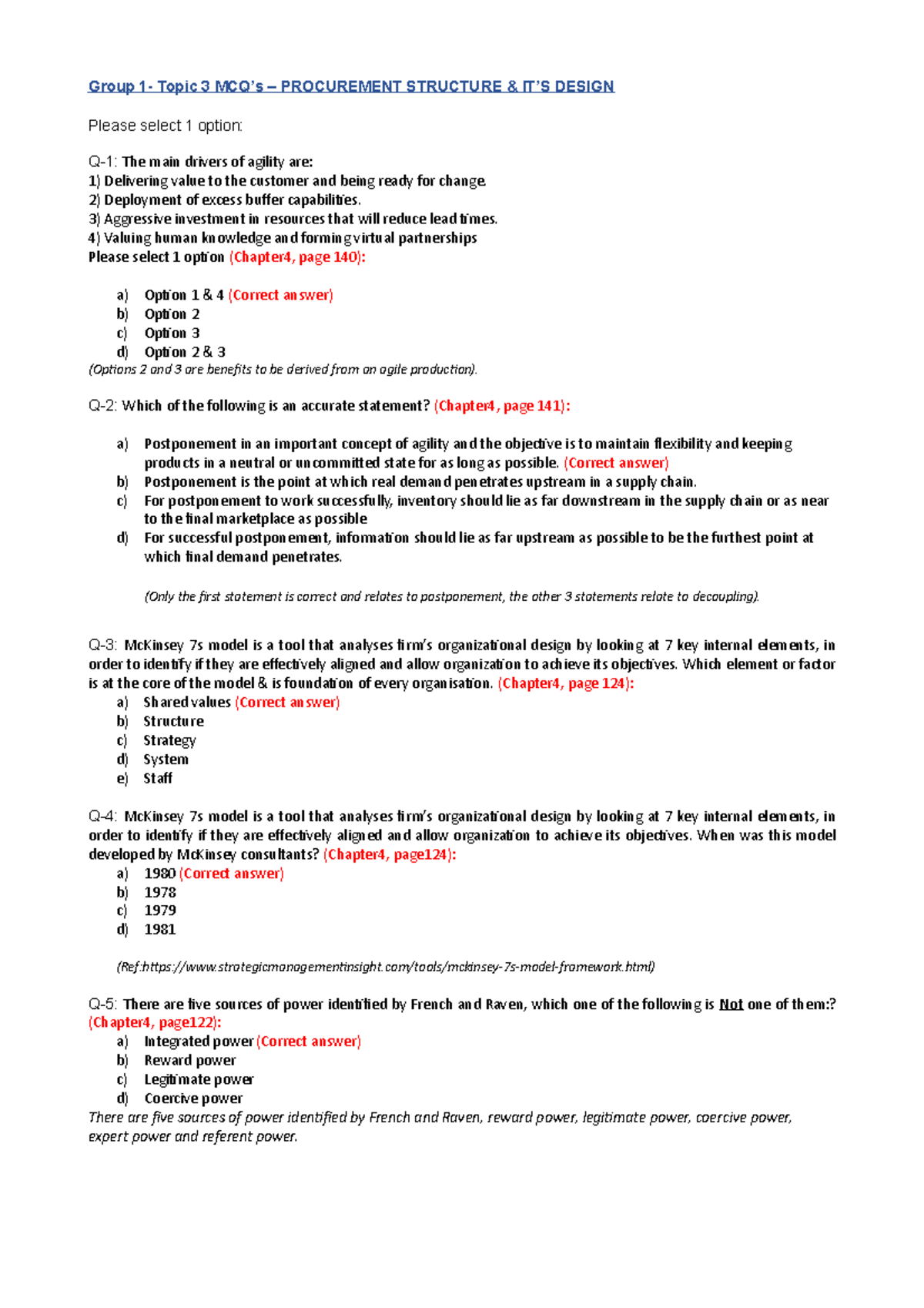 Topic 3 MCQ-Final - MCQs - Group 1- Topic 3 MCQ’s – PROCUREMENT ...